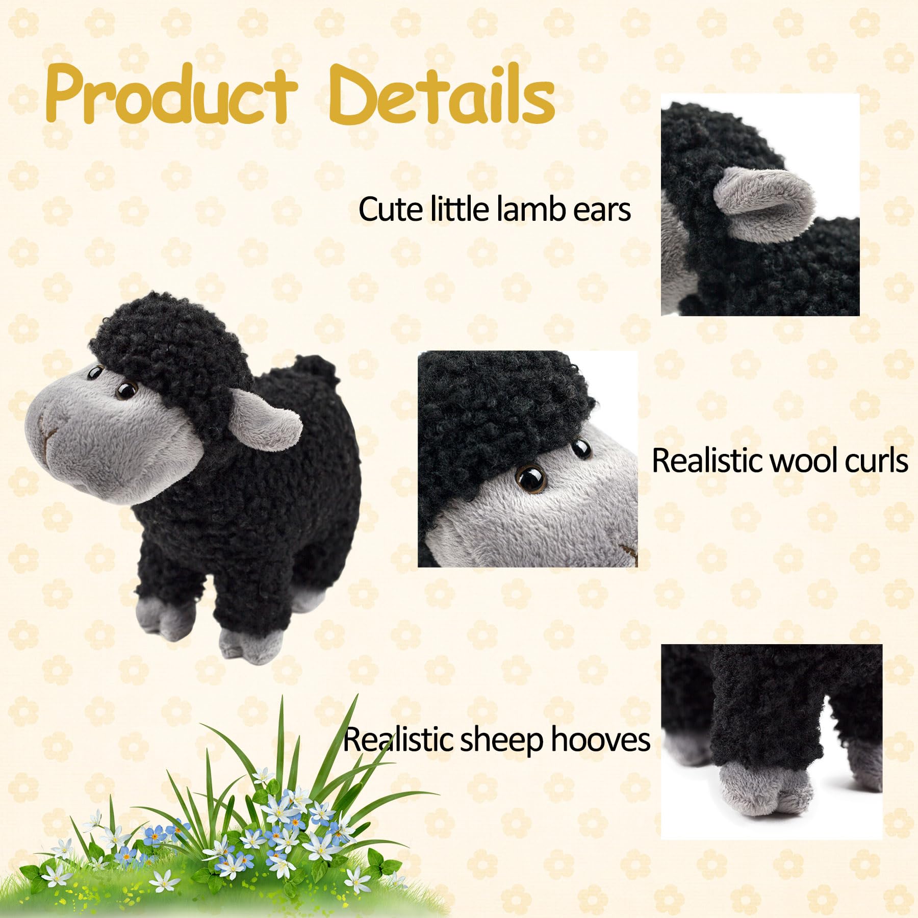 Cuddly Toy Black Lamb 2pcs Super Soft Cute Little Sheep Stuffed Animal Funny Baby Plush Toy Companions for Cuddling Napping & Home Decor Children's Gift for Easter Christmas Girls Boys - Image 3