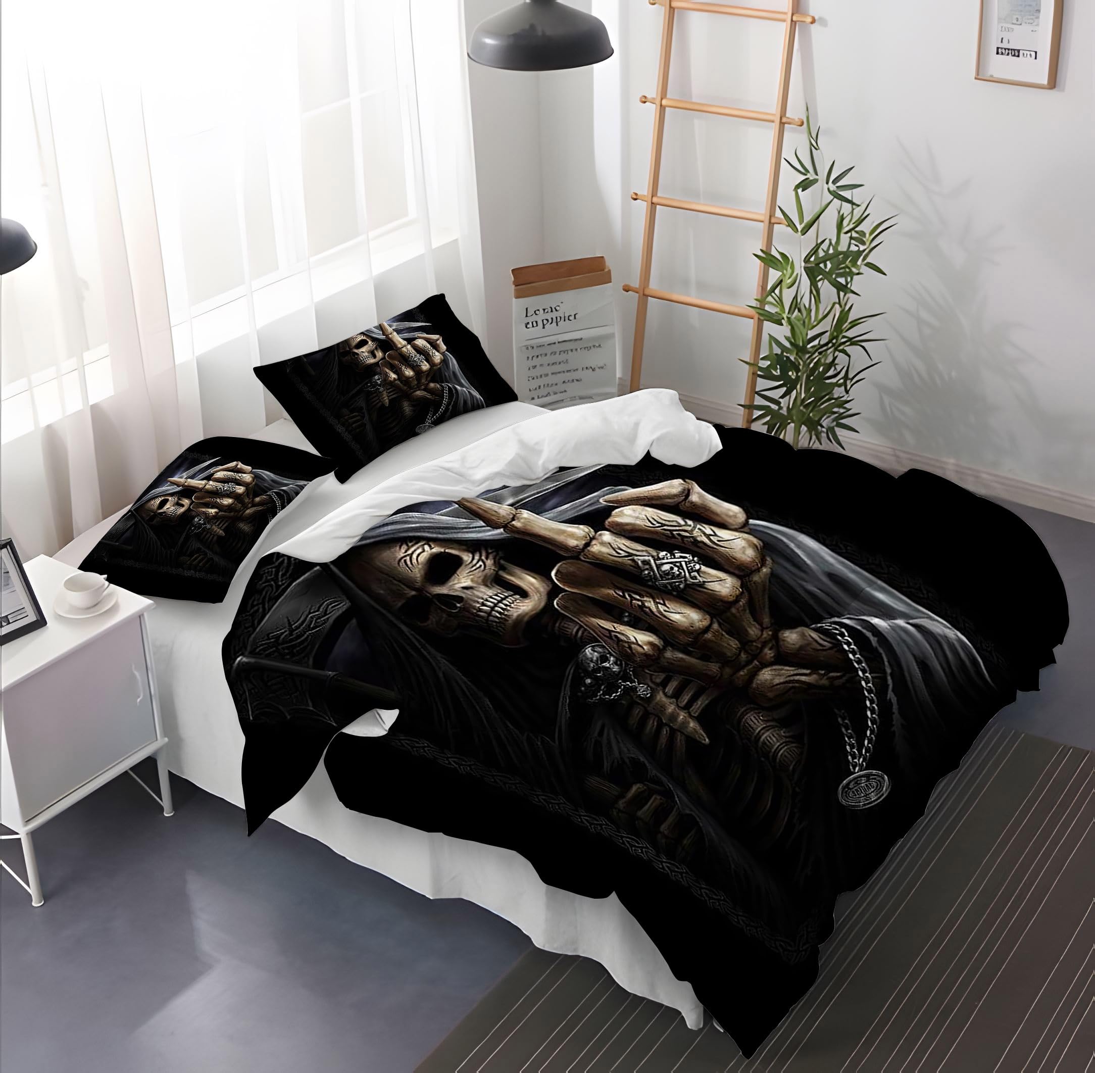 Gegeryozer Skull Duvet Cover Gothic Bedding Set of Microfibre Duvet Cover for Children with 2 Pillowcases 50 x 75 cm (KL1 - Image 2