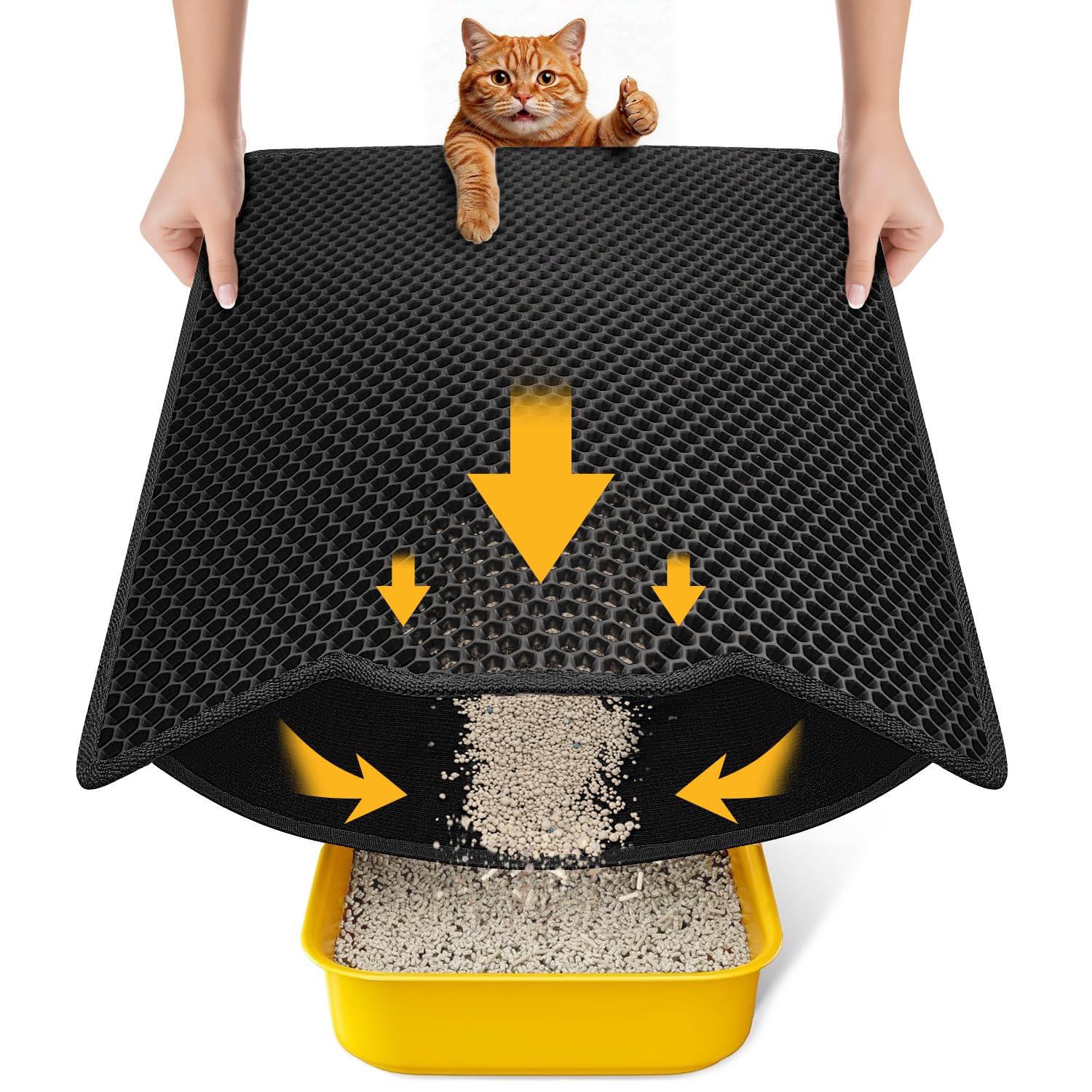 Conlun Katzenklo Matte, 58x42cm Waben Katzenstreu Matte, Wasserdicht, Urinfest Katzenmatte Katzenklo, Waschbar, Rutschfeste Katzenmatte, Schwarz, 2317