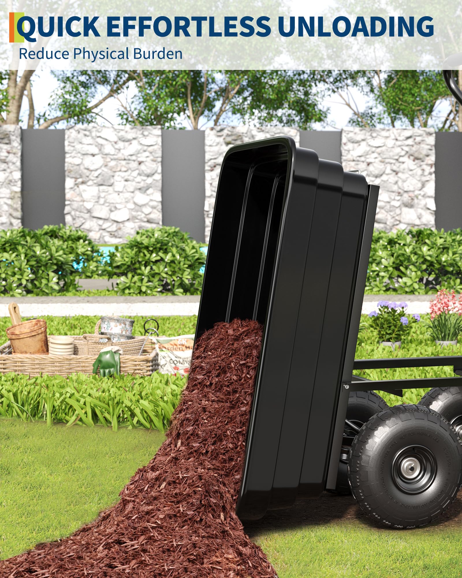 Zstar Chariot de Jardin Robuste – Capacité 600 lbs, basculement Rapide, pneus increvables, Cadre en Acier – Idéal Jardinage & extérieurérieur – 600 lbs | Noir
