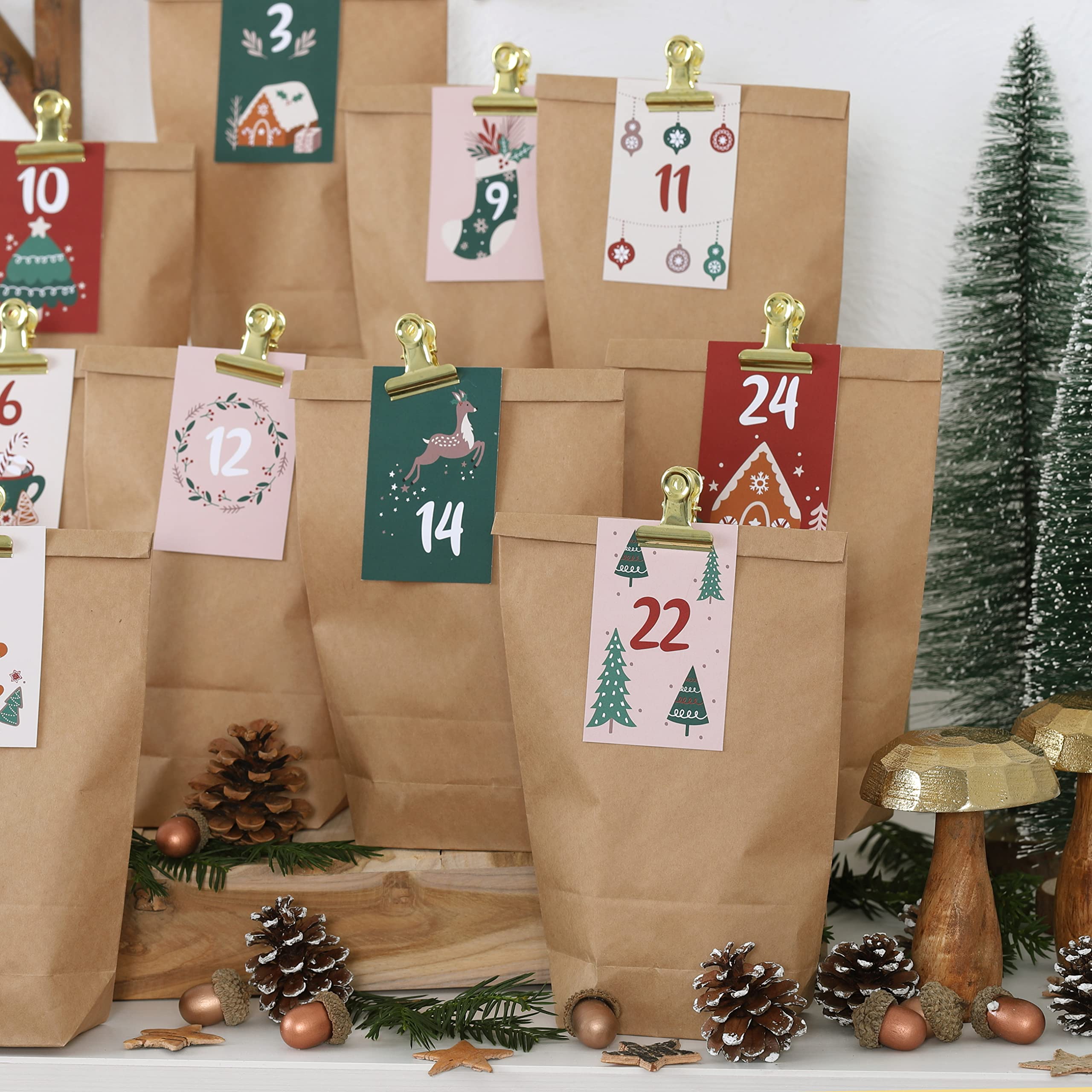 Papierdrachen 24 sacchetti per calendario dell'Avvento in tessuto da