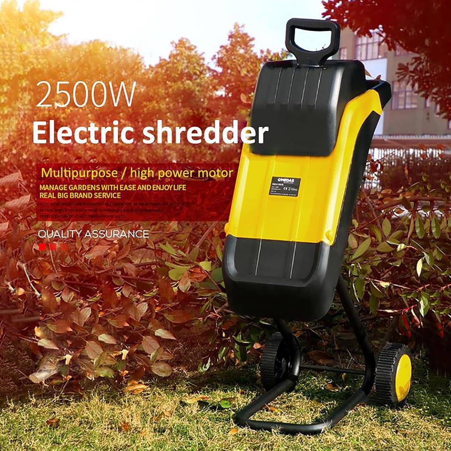Trituradora eléctrica de madera de 2500 W, diámetro máximo de 35 mm, incluye bolsa de recogida de 50 L, trituradora de jardín para hojas y ramas