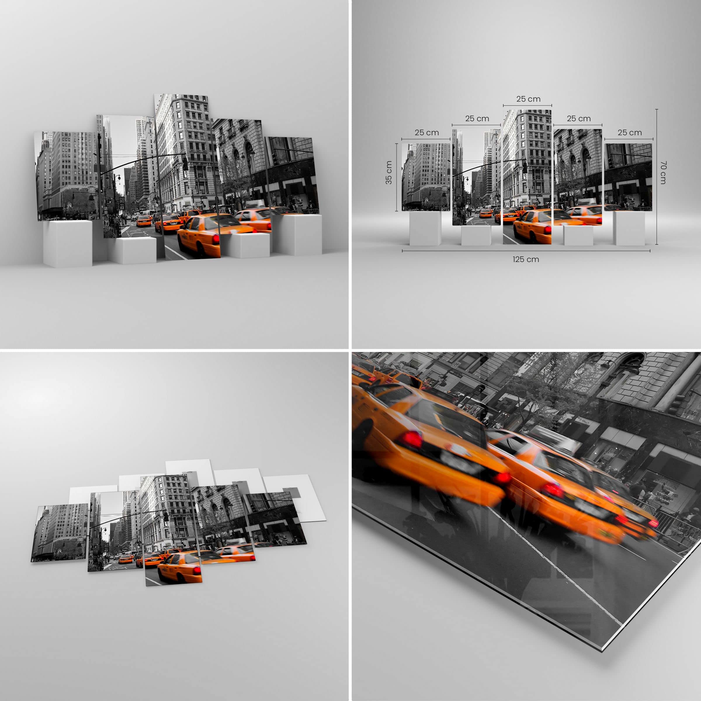 Quadri Su Vetro New York - Set 5 Pezzi 125x70 Cm, Stampa Digitale, Effetto 3D, Pronto Da Appendere - 2