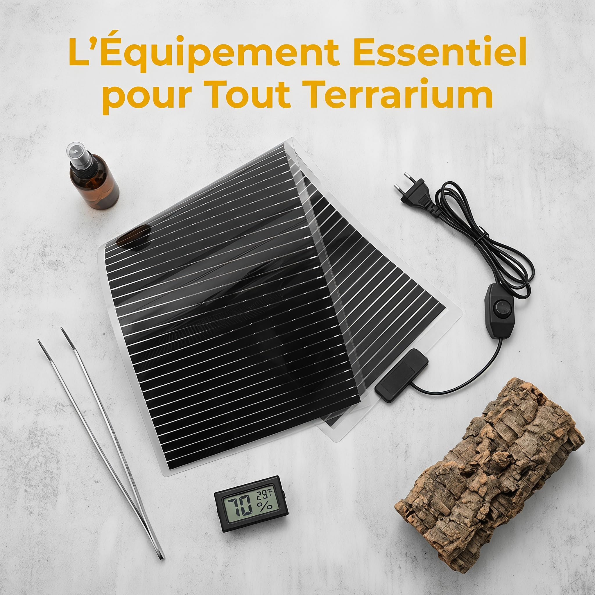 Tapis chauffant pour terrarium, 45W Tapis Chauffant pour Reptiles avec Thermostat Réglable Compatible Récipients en Verre pour Terrariums Tortues Serpents Petits Lézards 31,44 x 11,12 x 0,04inch