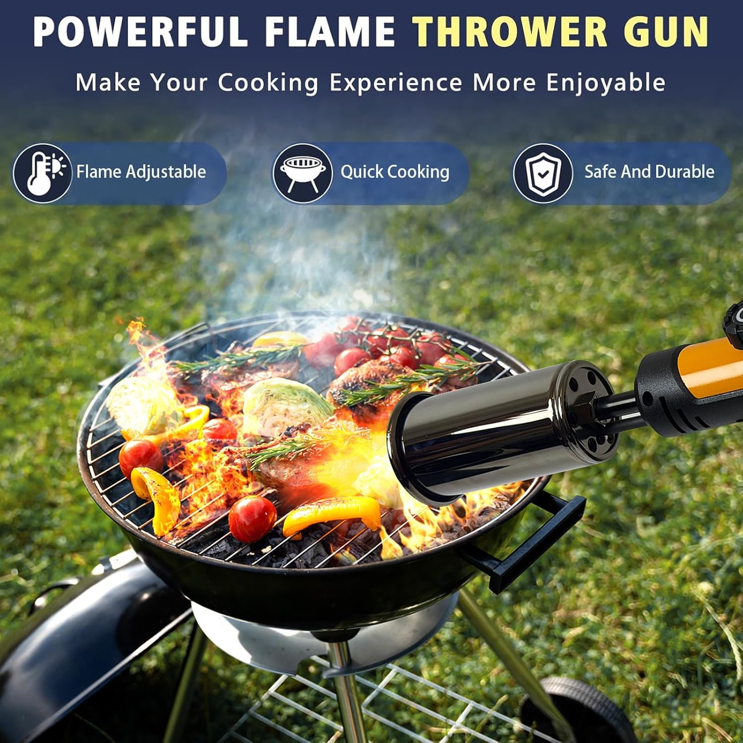 Powerful Propane Torch Gun, Flamethrower with Turbo Mode, Charcoal Torch Lighter with Safety Lock, Kitchen Blow Torch for Cooking, BBQ, Searing Steak, Grill(Tank Not Included)