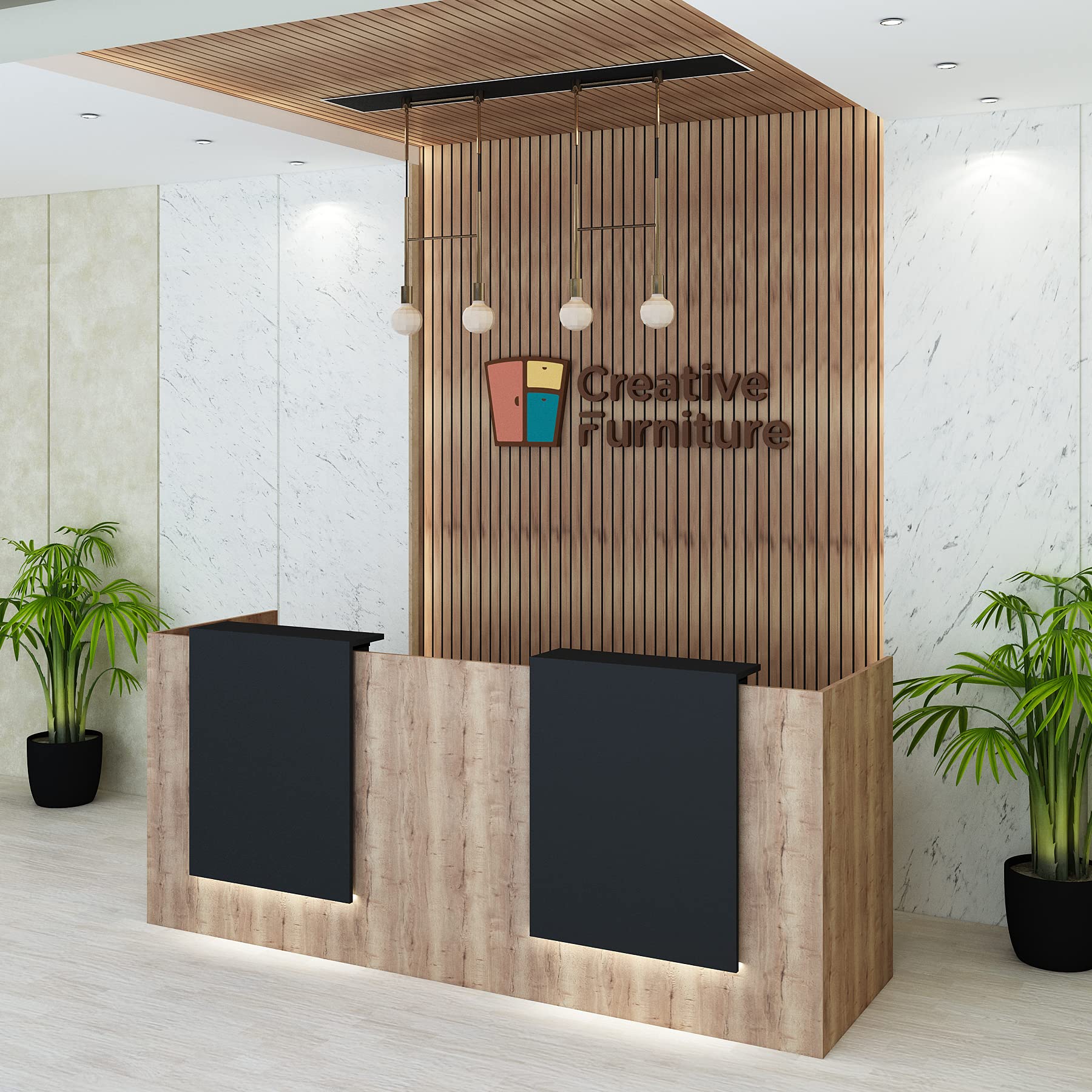 Creative Furniture Wooden Larry Modern Elegant Reception Desk with Pedestal in Black Laminate Finish(L 2000mm x D 700mm x H 760mm/1100mm)