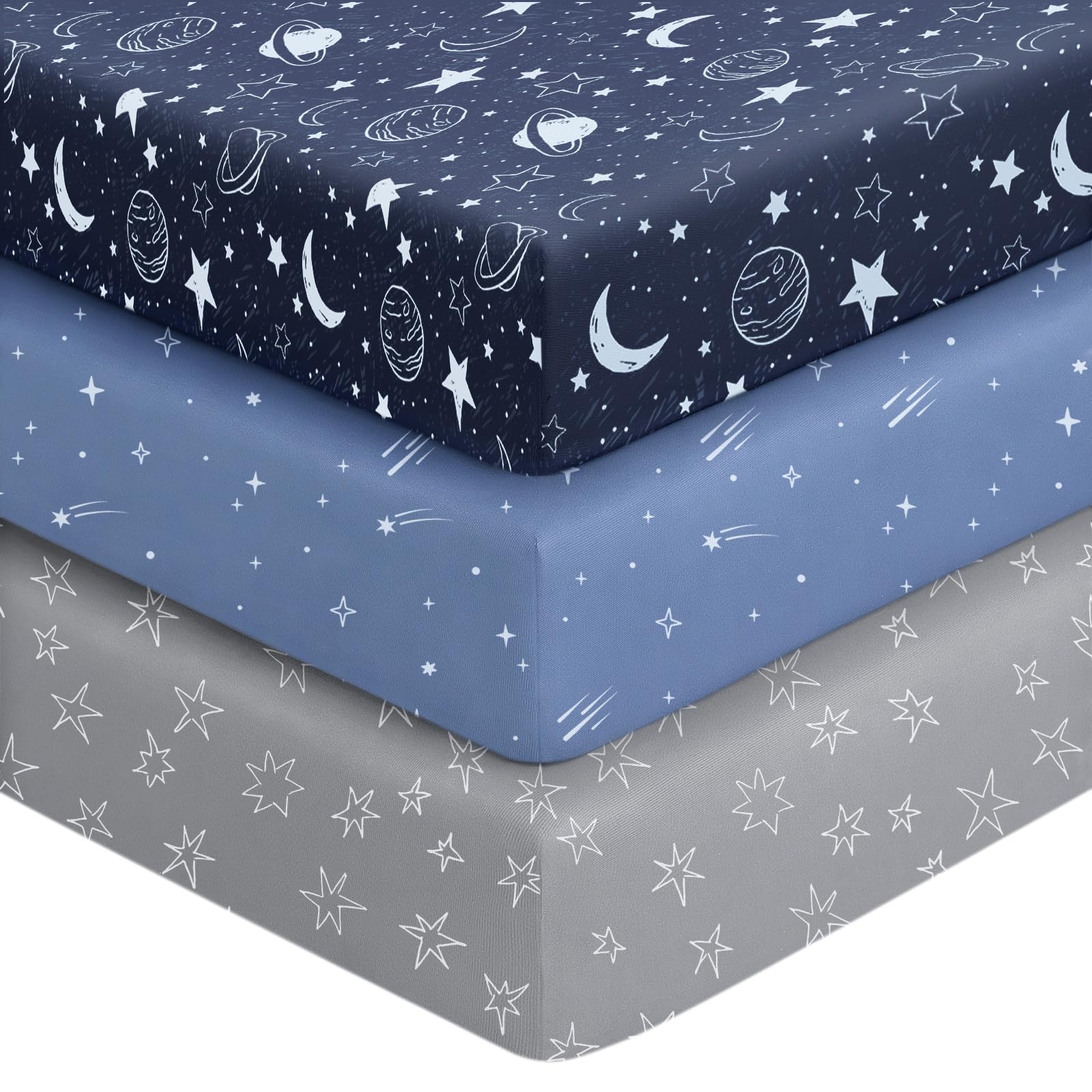Unnivoll Baby Crib Sheets for Boys Girls, 28x52x8in Fitted Crib Sheet Neutral 3 Pack for Standard Crib and Toddler Mattress, Breathable Soft