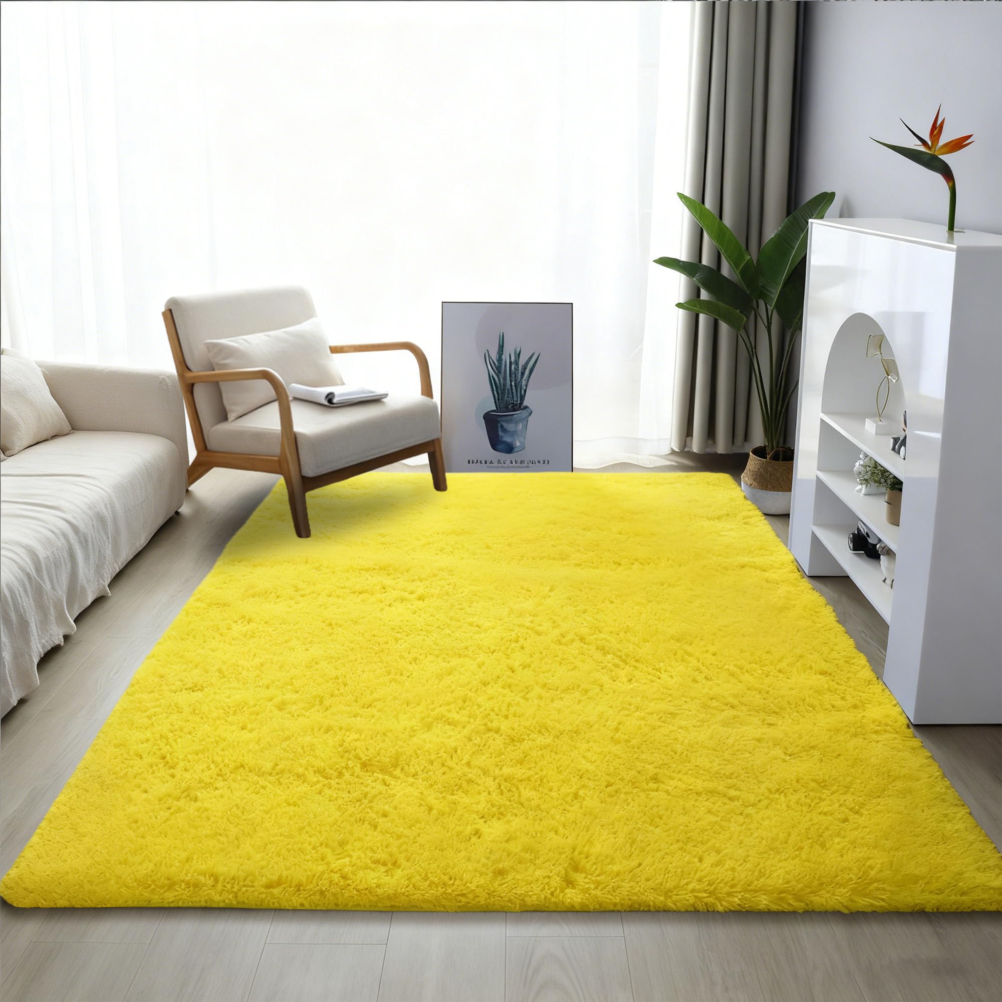 Tapis de cuisine facile à nettoyer 140 x 230 cm grand tapis de salon jaune
