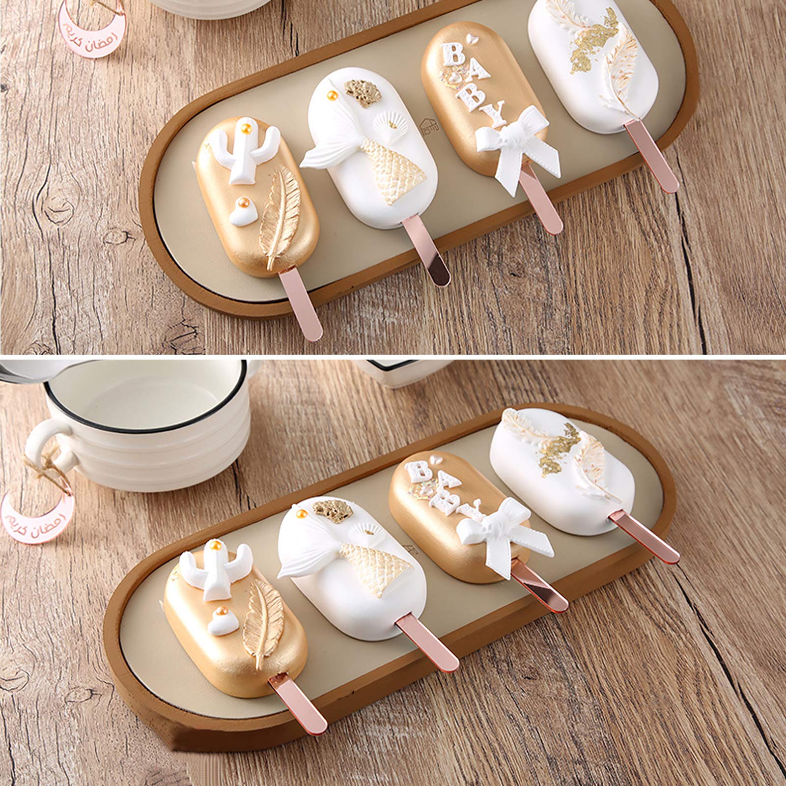 30 Bâtonnets à Glace Acrylique Réutilisables - Dorés - 11,4 Cm - Pour Sucettes, Desserts, Gâteaux