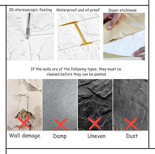 Miniatura 9 de Greymond Paneles de pared 3D para despegar y pegar en roca, 20 piezas de papel tapiz 3D de espuma XPE, paneles de pared de ladrillo sintético para