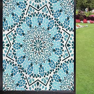 Moroccan Window Film Window Privacy Film,Moroccan Architecture Consists of Geometrically Patterned Mosaic and Stars Eastern Anti Glare Window Film for Home UV Blocking Privacy,Blue White 24