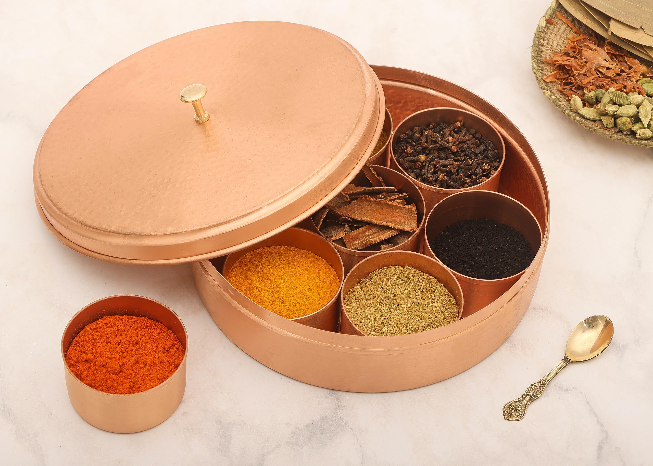 Buy AKSHATA (13 Handcrafted Copper Spice Box Hammered Design for