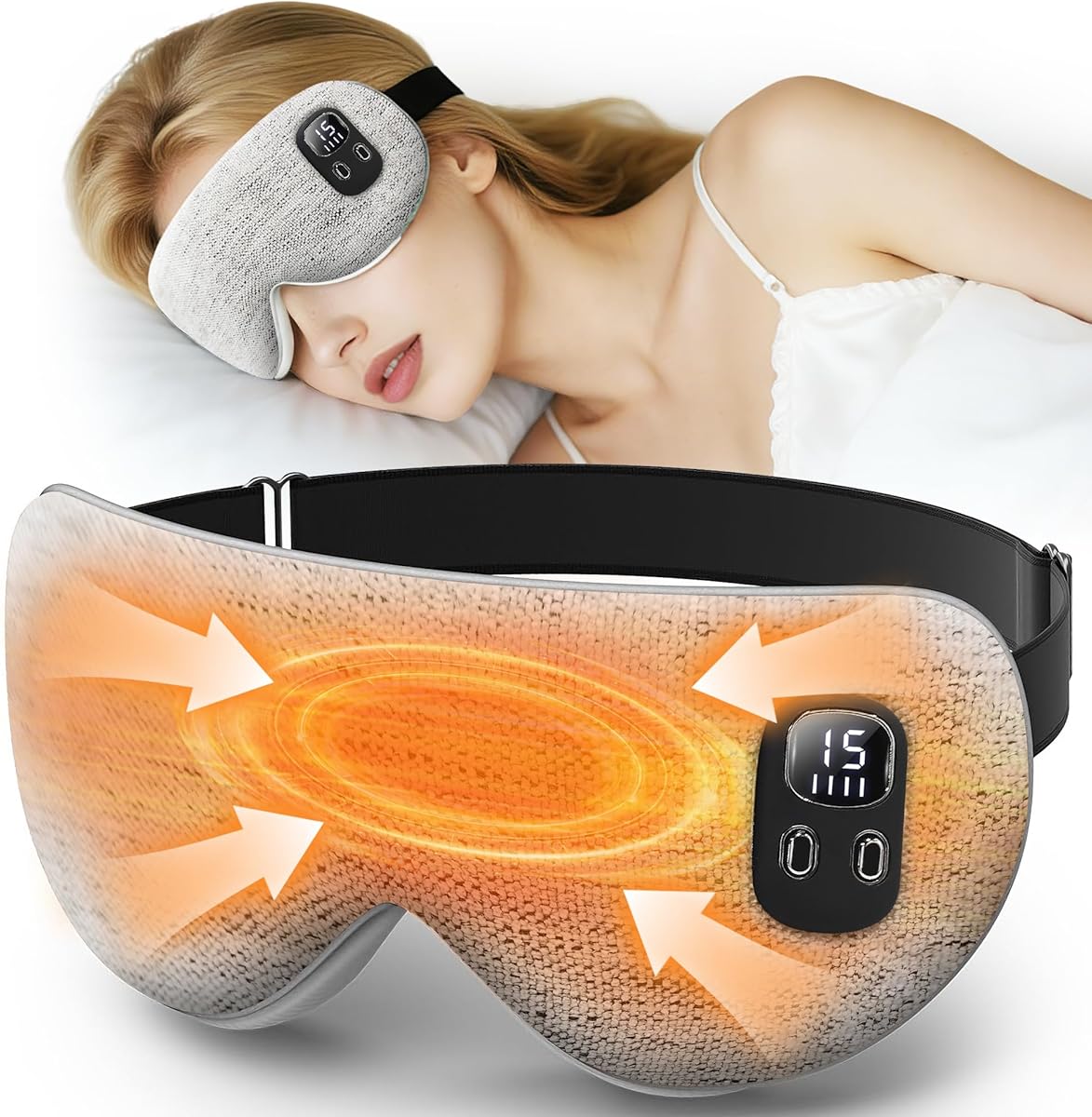 Heated Eye Mask, BOYUNSHI Cordless Eye Mask for Dry Eyes, Warm Eye Compress Eye Relief Improved Sleep with 4 Heat & 4 Timer, Washable Eye Heating Pad for Travel, 1200mAh Rechargeable Battery