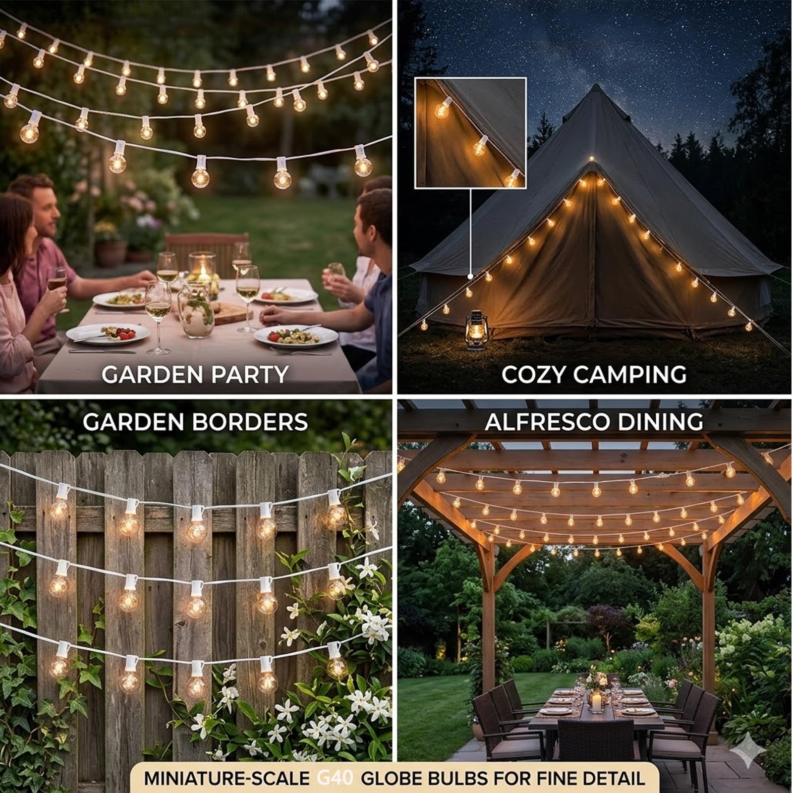 Afirst Lichterkette für den Außenbereich, 15 m mit 53 kugelförmigen Glühbirnen, UL-Zertifizierung, wetterfest, hängende Lichter für Garten/Hinterhof, Party/Hochzeit, weiße Kordel