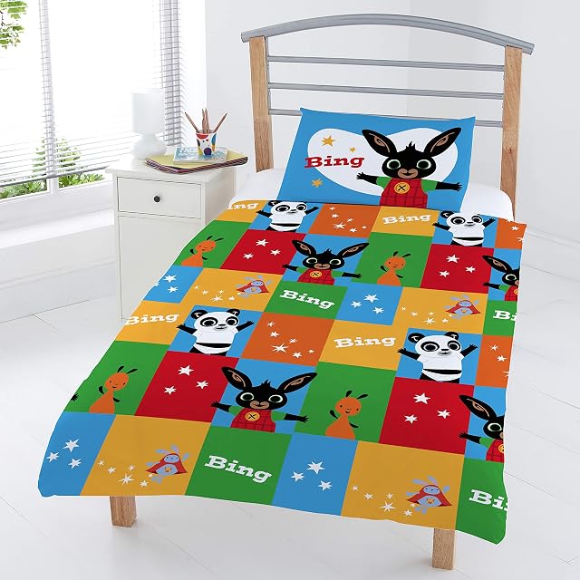 Coco Moon Bing Bunny Patchwork Reversible Junior Bed Size Duvet Cover and Pillow Set for Kids Ideal Prime Gift