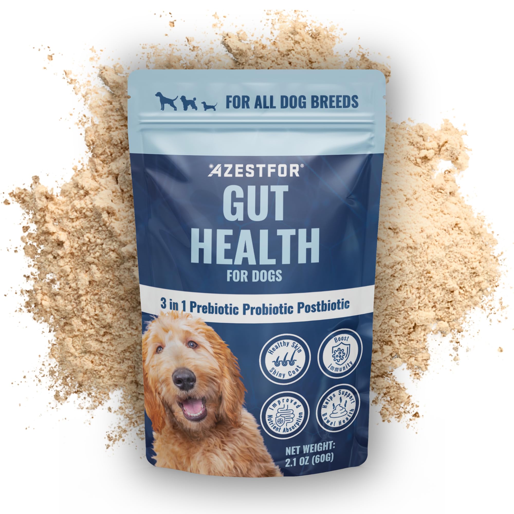 Gut Health for Dogs | 3 in 1 Prebiotic Probiotic Postbiotic | Supports Digestive Health, Anti Diarrhea | Puppy to Senior Dog | Powder 60 g