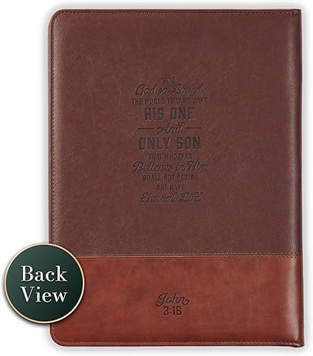 Miniatura 5 de Christian Art Gifts Juan 3:16 Cruz de dos tonos con cremallera marrón de piel sintética padfolio/cartera carpeta bloc de notas con un solo bolígrafo