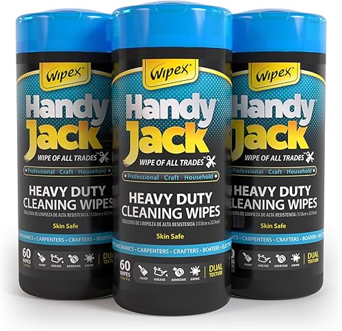 Wipex Handy Jack Toallitas resistentes, paño de limpieza de doble textura, se utiliza para manos, equipos, herramientas, jardín, automoción, elimina