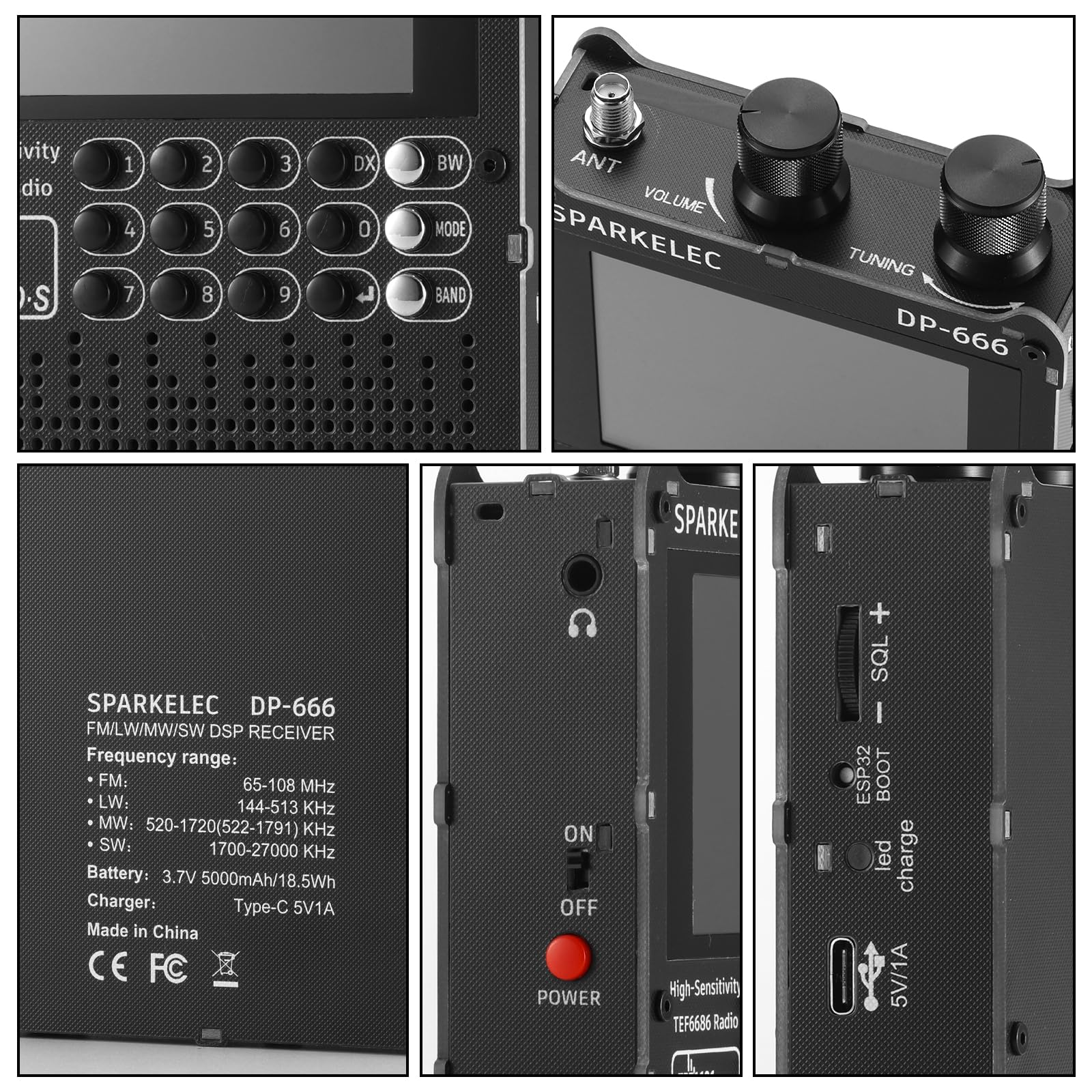 Raddy DP-666 Radio DSP Banda Completa Chip TEF6686, Receptor Profesional Am/FM/LW/MW/SW RDS, Pantalla Táctil 2,8" con Stylus, Batería 5000mAh, Antena Telescópica y Donut, Portátil Actualizable