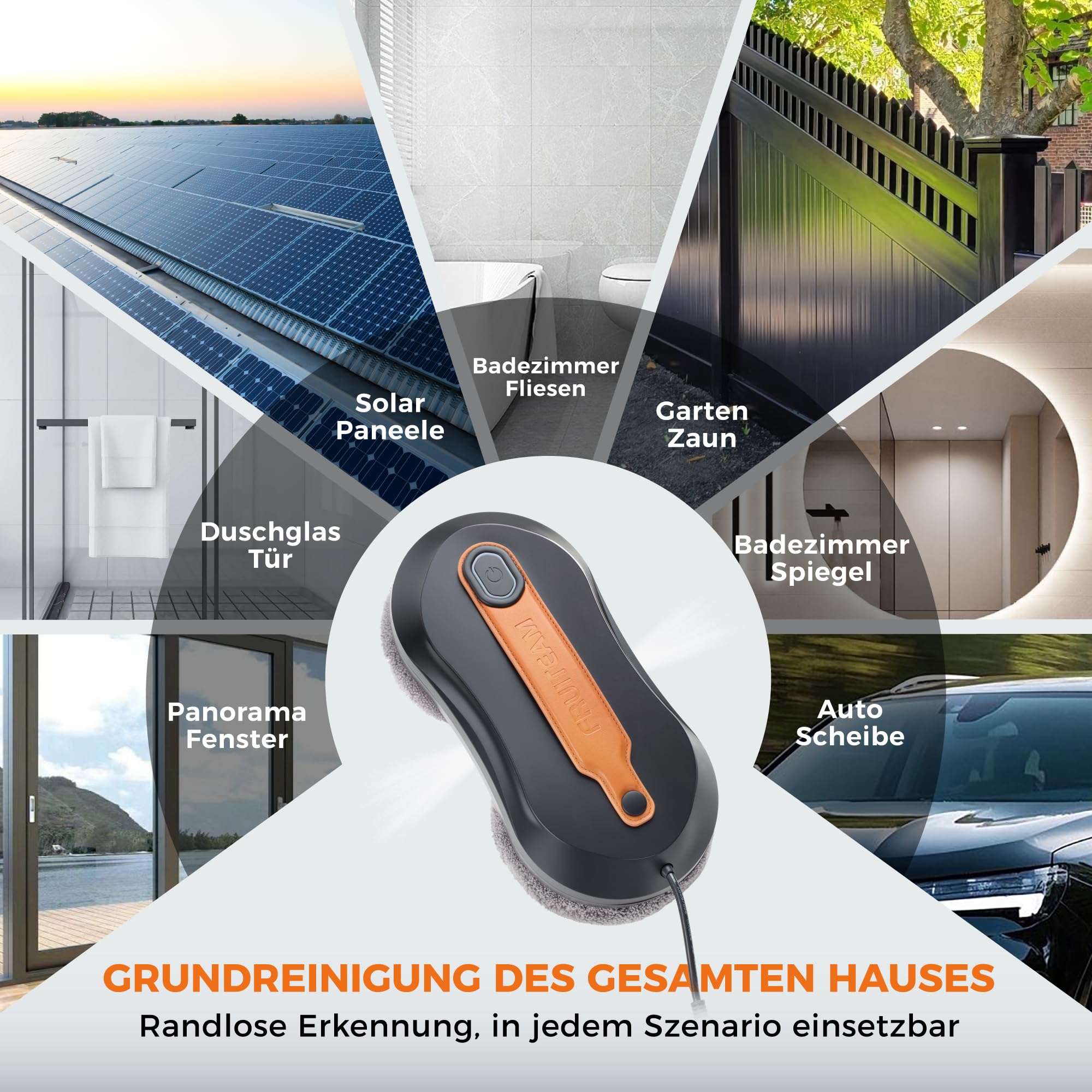 FRUITEAM Automatischer Fensterputzroboter mit zweiseitiger Zerstäubung, App- und Fernbedienung, intelligenter Wegerkennung, dreifaches Absturzsicherheitssystem, geeignet für Fenster, Glas und Türen