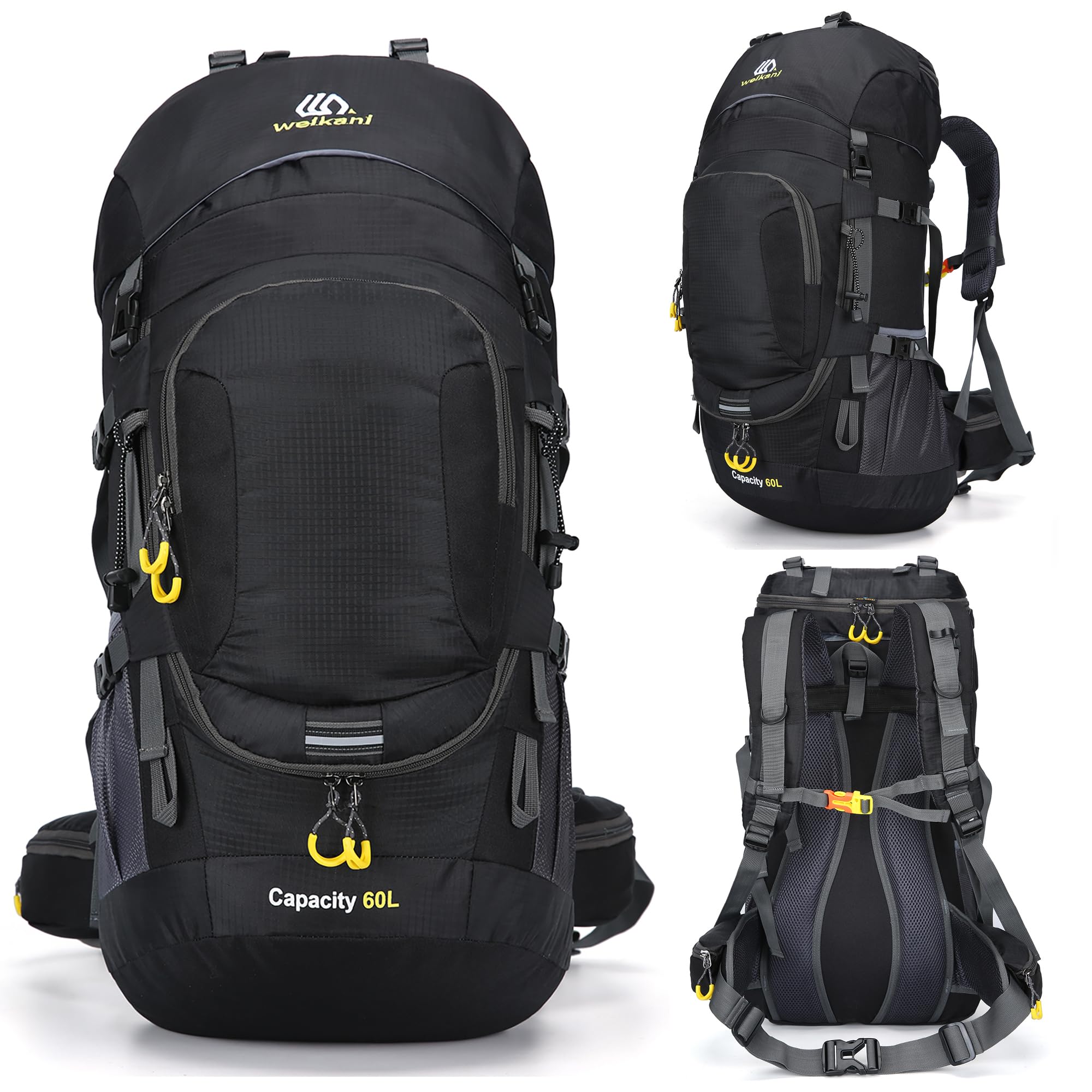 Mochila de senderismo de 60 litros con cubierta para la lluvia, impermeable, ligera, mochila de viaje al aire libre, mochila grande para hombres y mujeres, mochila de día de alta capacidad