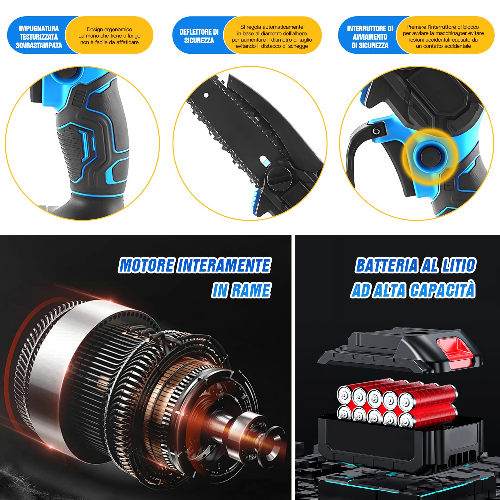 Coupe Branche Electrique,SéCateur éLectrique,Kit Tronconneuse A Batterie,2 Batterie 48v 2000mah,Viene Fornito Con Catena E Forbici.