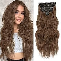 Vista 35 de NAYOO Extensiones de cabello con clip, de 20 pulgadas, largo, ondulado, rizado, rubio ceniza, extensiones de cabello sintético de cabeza completa