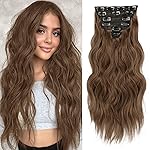 NAYOO Clip in Hair Extensions for Women 20 Inch Long Wavy Curly Chestnut Brown Hairpieces Full Head Synthetic Hair Hairpieces(6PCS,Chestnut Brown)