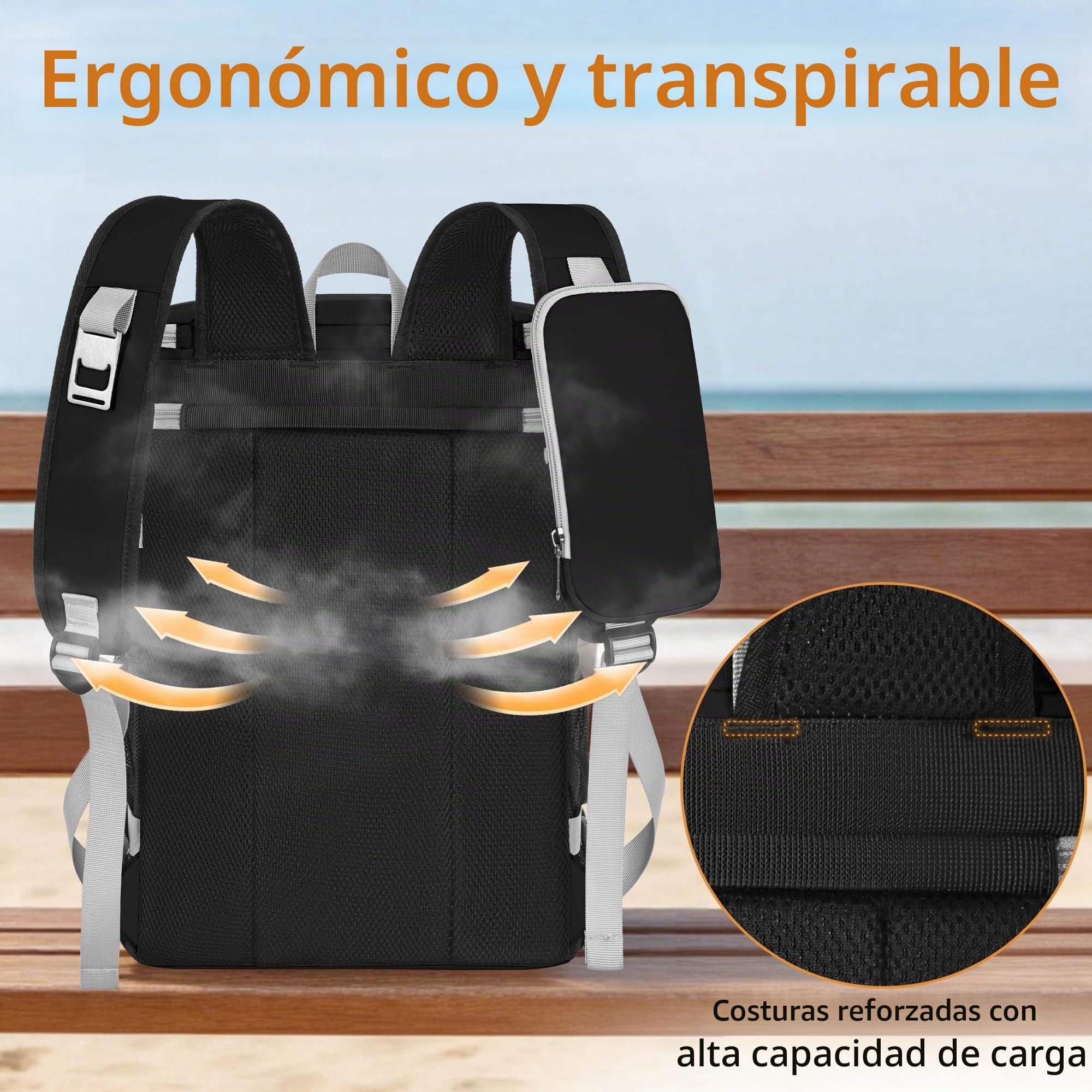 OUUTMEE Mochila refrigeradora para picnic con compartimento frigorífico, bolsa térmica de doble capa, a prueba de fugas, bolsa térmica impermeable para picnic, playa o senderismo, color negro