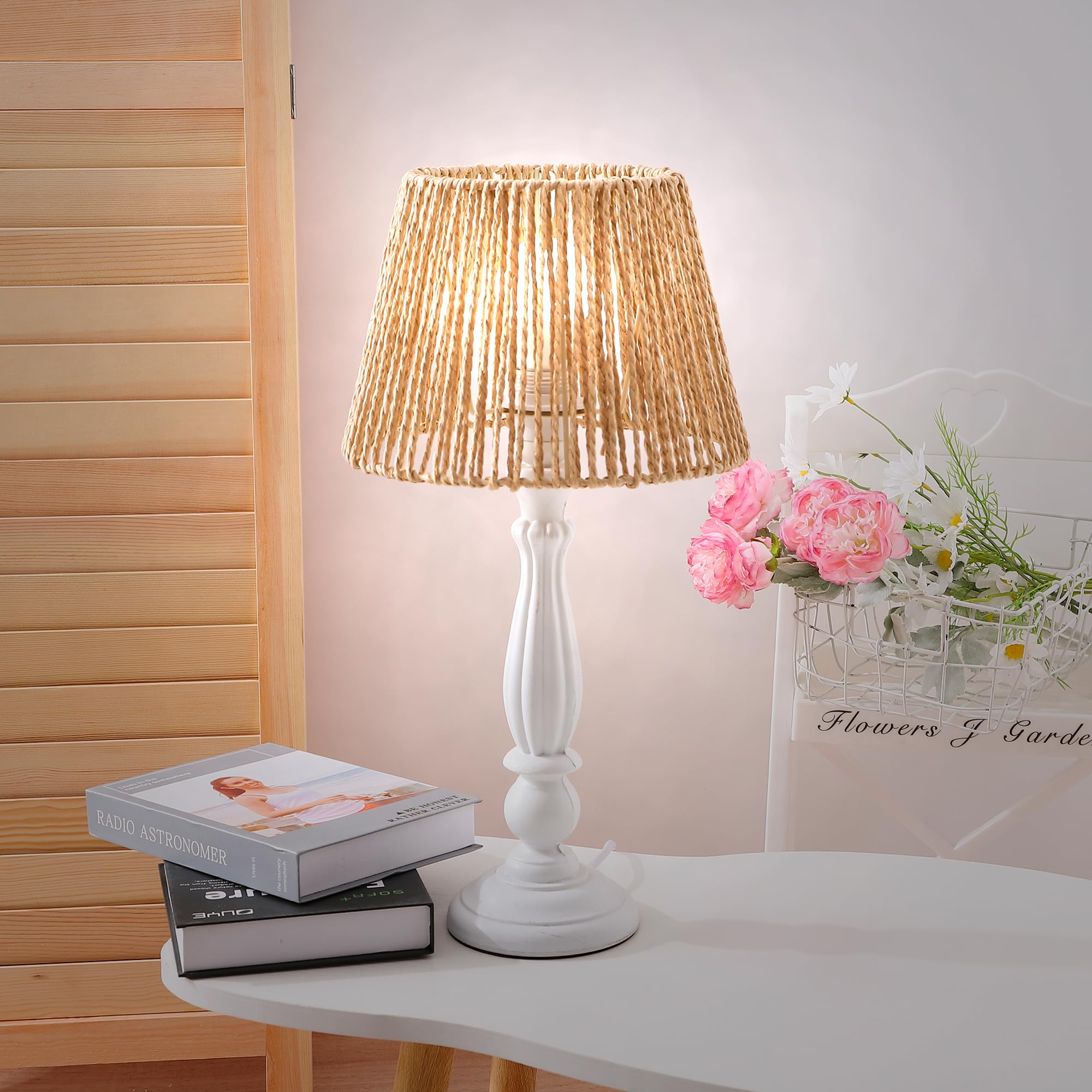 Kuber Industries Aesthetic & Modern Bedroom Lamp for Side Table | Office & Desk Table Lamp for Living Room and Home Decor with Paper, Iron Frame & Wooden Base | Light Blue-23AT03