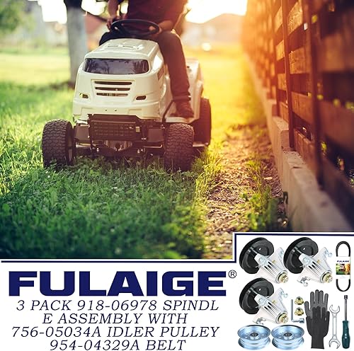 Miniatura 2 de FULAIGE Paquete de 3 conjuntos de husillo 918-06978 con polea 756-05034A 954-04329A correa que reemplaza 618-06978 para Cub Cadet RZT-L54 KH,