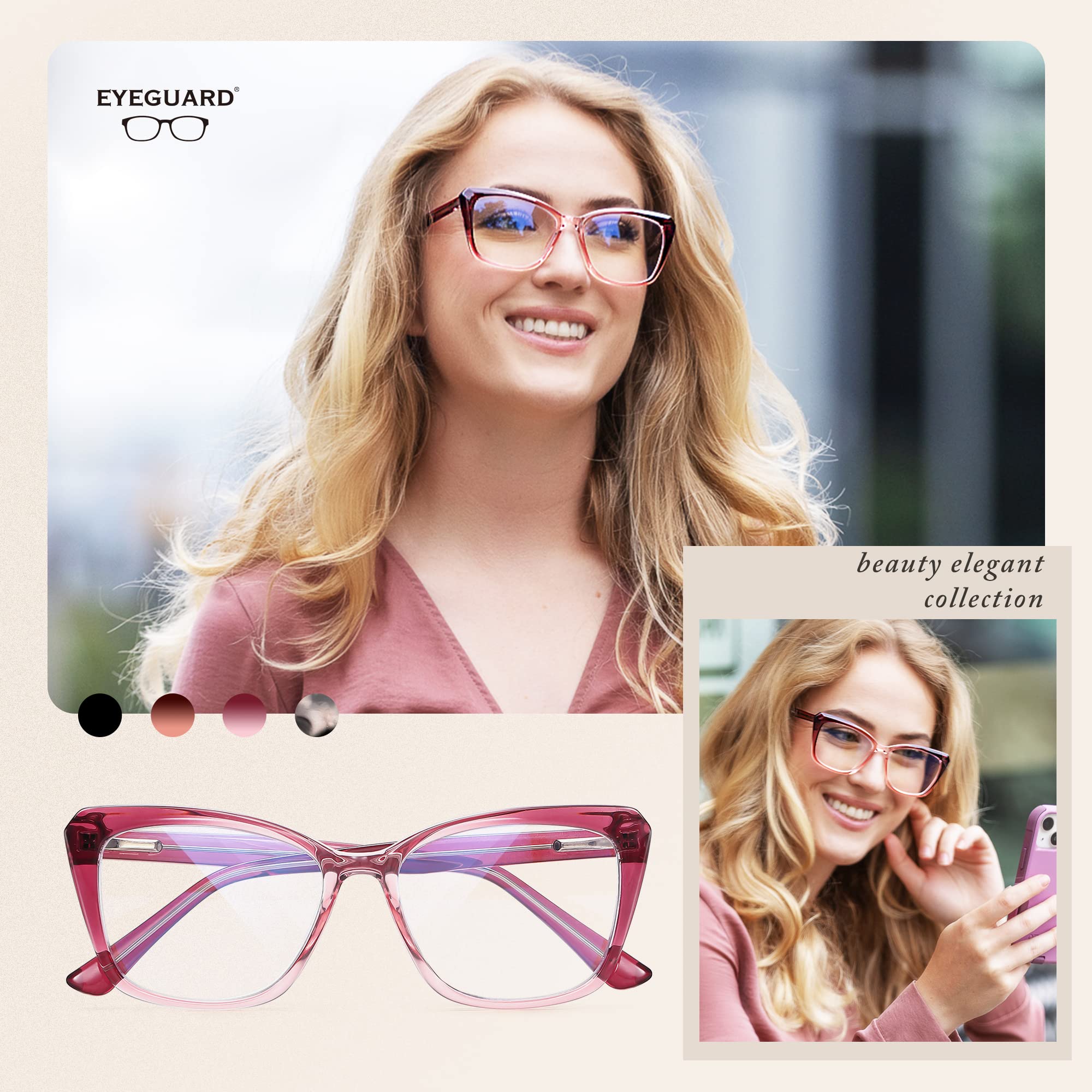 EYEGUARD Blue Light Reading Glasses for Women TR90 Cat Eye Computer Eyeglasses Fashion Spring Hinge Readers