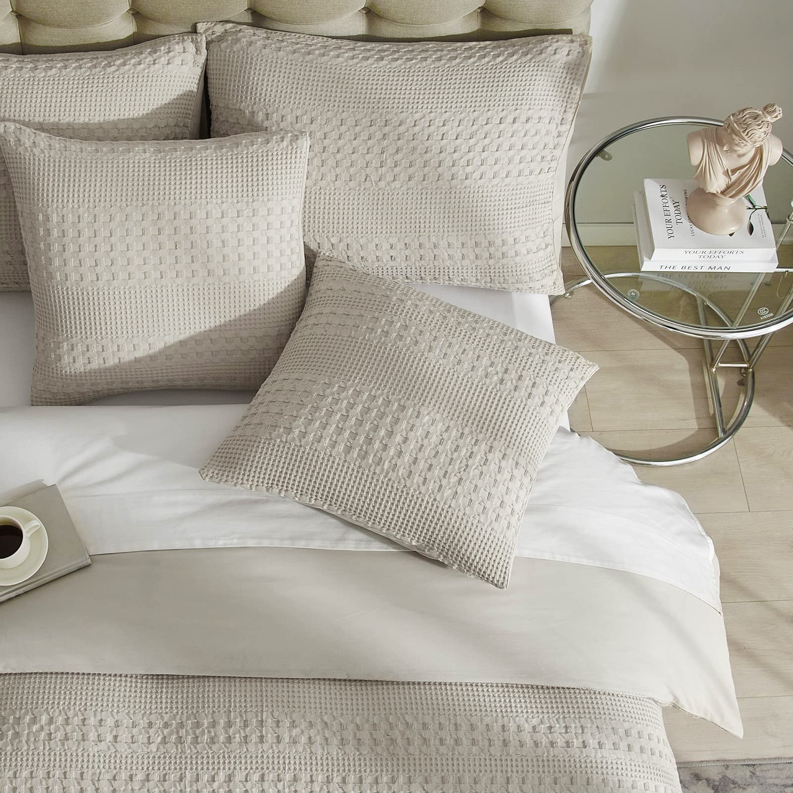 Ivellow Waffle Weave Pillowcases 100% Cotton Pillow Sham 20”x20” Khaki Throw Pillow Cover 2 Pcs Soft Breathable Decorative Throw Pillow Covers for Bed Couch Sofa Skin-Friendly Luxury Throw Pillowcases