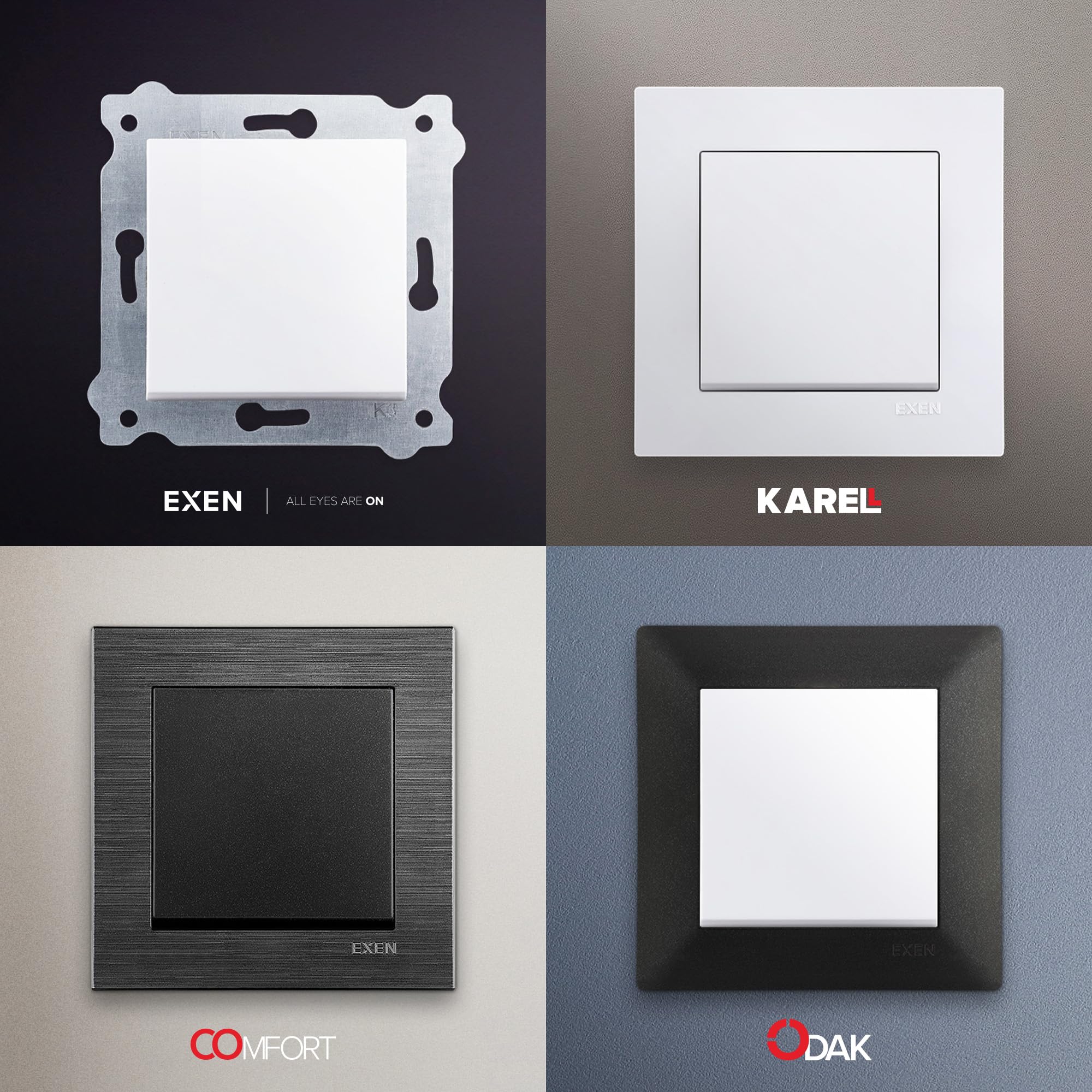 EXEN Cadre de Finition Cinq Blanc 368 mm 5 Postes Série ODAK Plaque Murale Encastrable Design Moderne