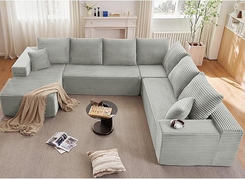 Miniatura 16 de Sofá modular Cloud con diván en forma de L, moderno sofá modular y cómodo con asiento profundo, sofás tapizados de pana estupendos sofás en forma de