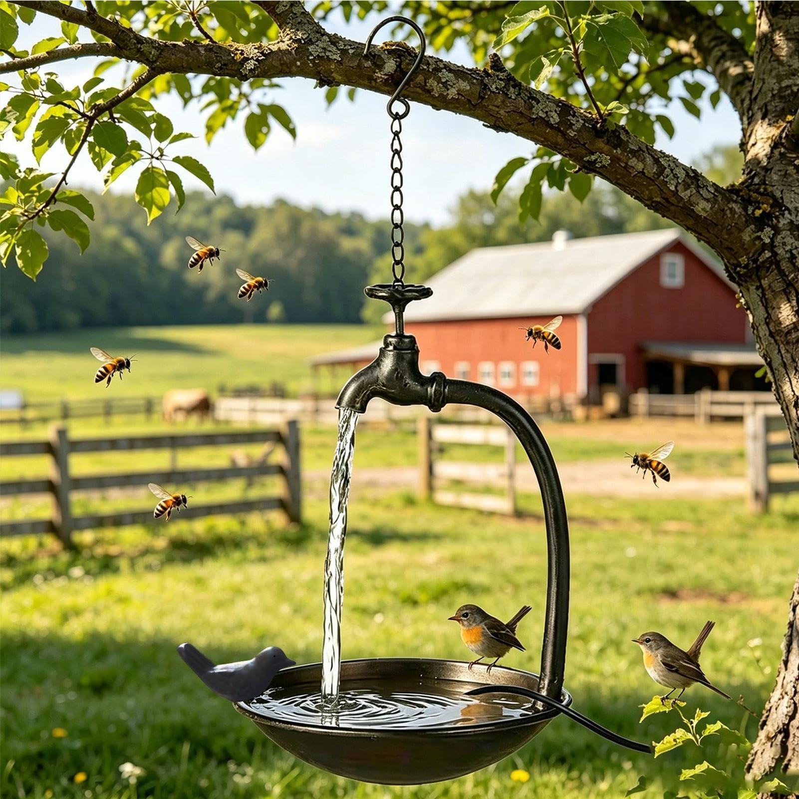Bebedero de aves Cuenca artística de metal con forma de grifo y animales | Fuente dispensadora de agua para pájaros Para Balcón Terraza Patio Jardín Patio Trasero Colibrí Petirrojo