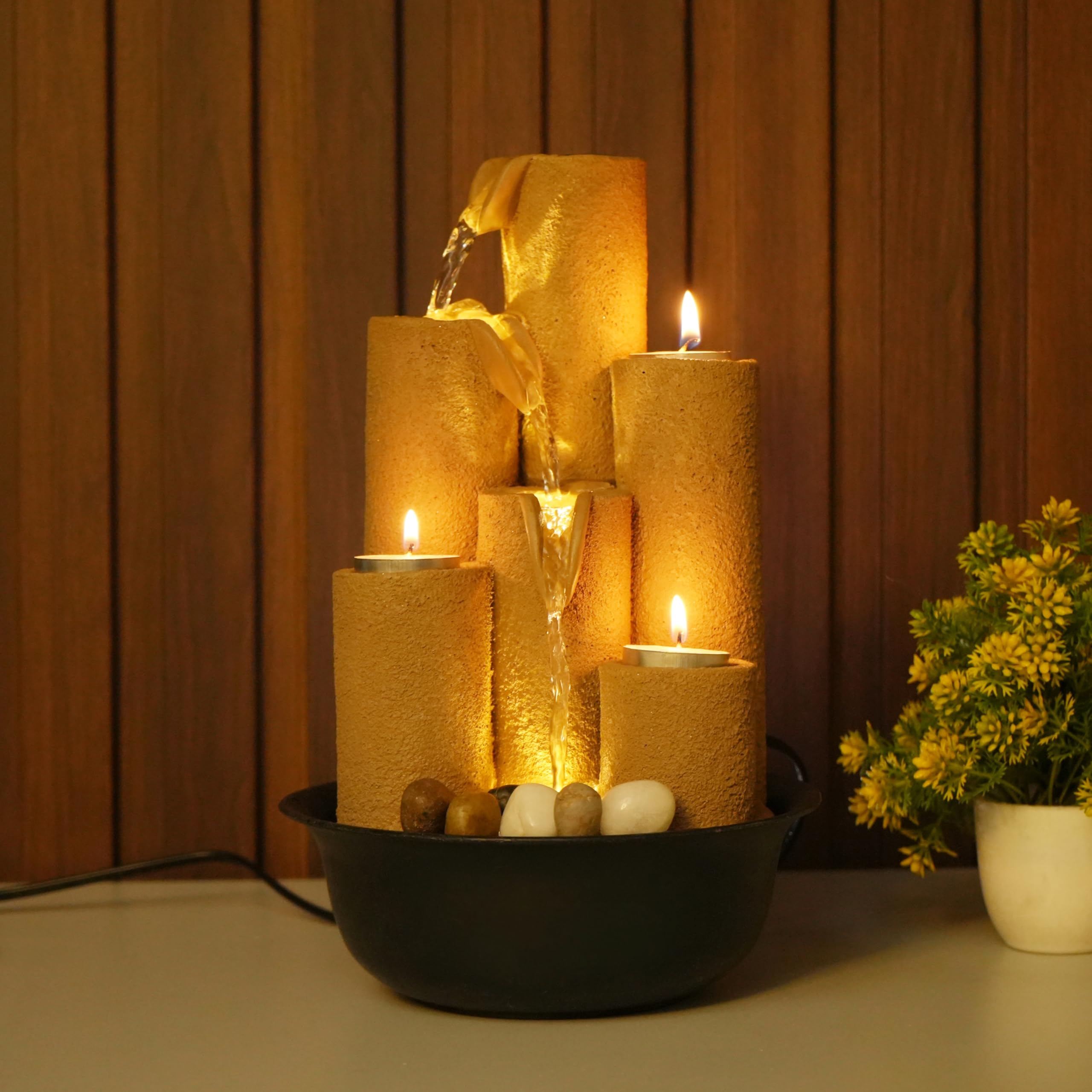 Swadeshi Decors Tabletop Water Fountain with LED Lights|3 Tea
