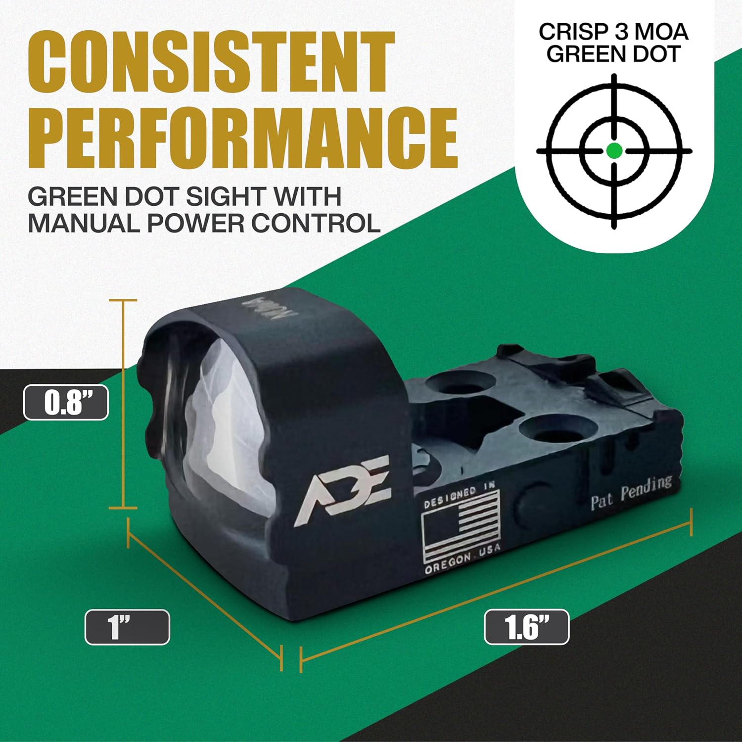 ADE RD3-021-PRO NUWA-PRO Motion Awake Green Reticle Dot Sight for Springfield Hellcat OSP/PRO, Sig P365XL Spectre Comp, Canik TP9 Elite SC/Mete MC9, SW Shield X, CSX E-Series