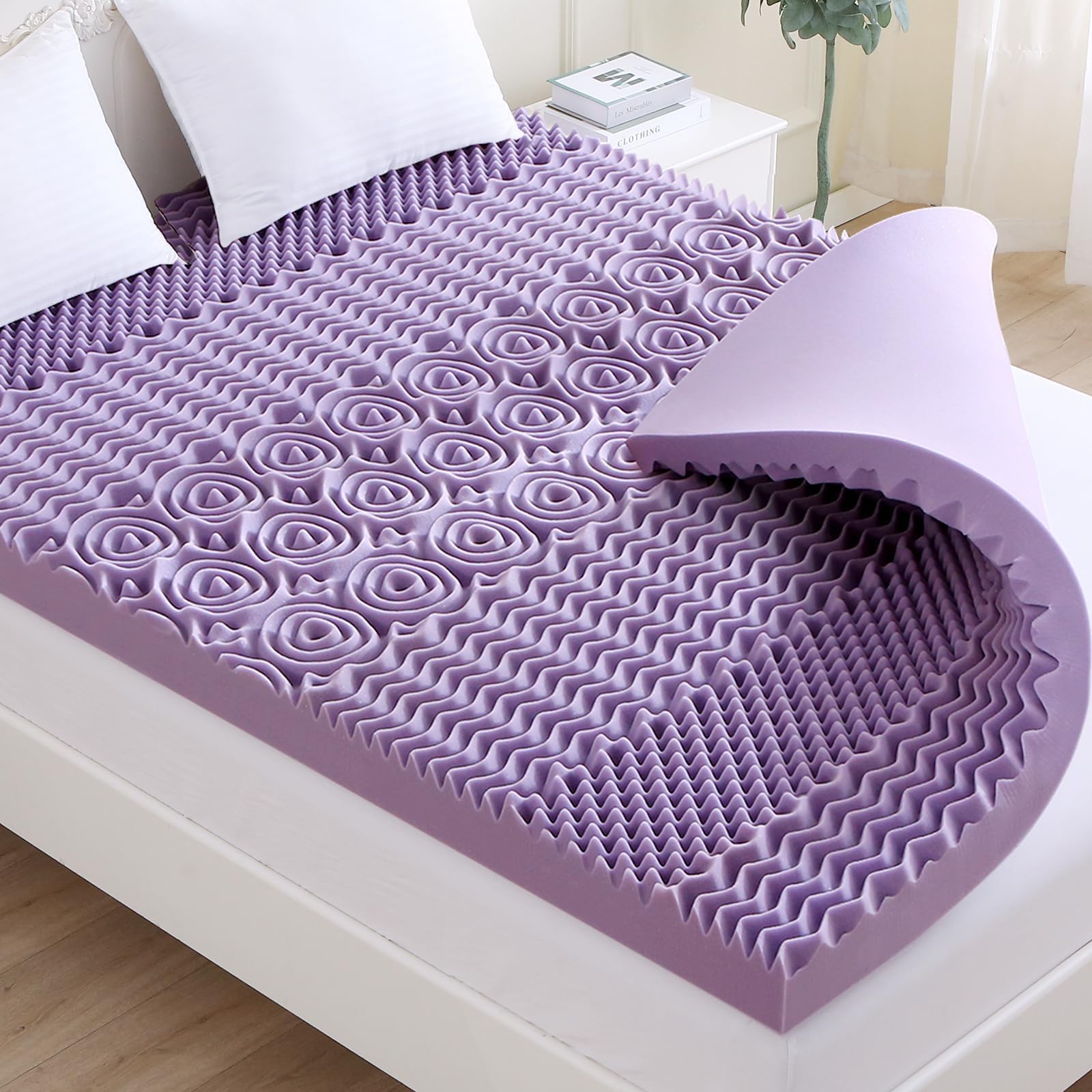MUXHOMO 3 Inch 7-Zone Twin Mattress Topper, Egg Crate Foam Mattress Topper Twin Size for Back Pain, Lavender Cooling Gel Infused Bed Pad, CertiPUR-US and Oeko-TEX Certification (38"×75")