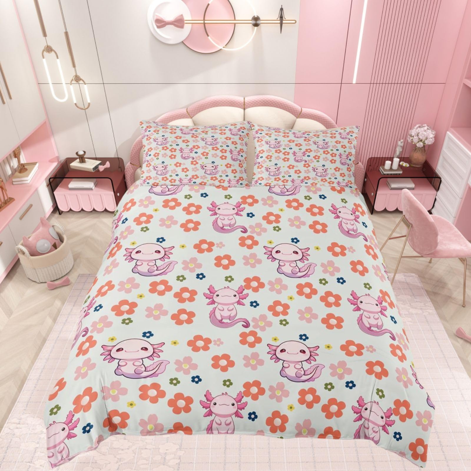 Homewish Kawaii Axolotls Cot Duvet Cover Set Pink Reversible โ image 1