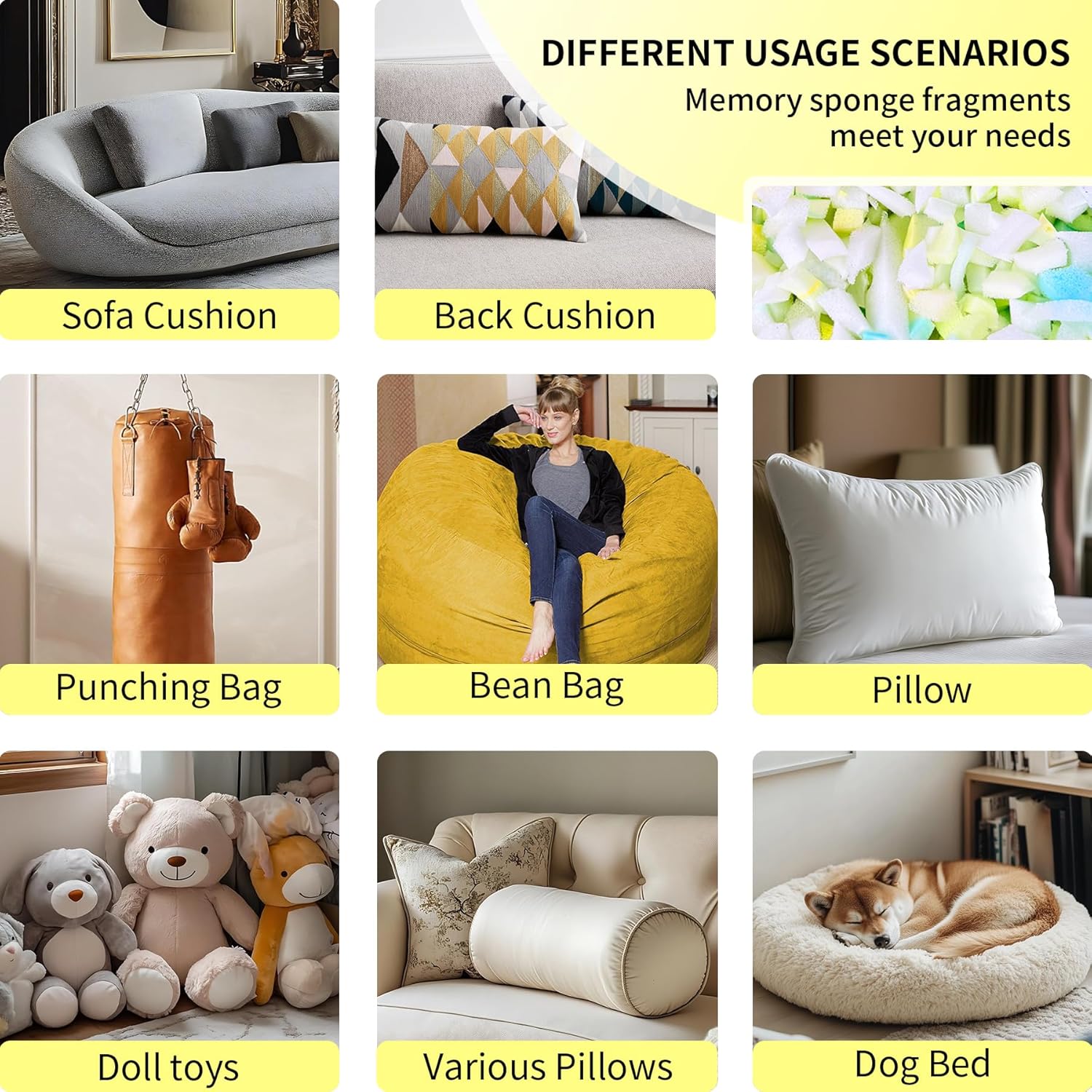 Jecqbor 10lbs Shredded Memory Foam Filling for Bean Bag Chair, Premium Beanbag Stuffing High Density Memory Foam Refill - Image 7