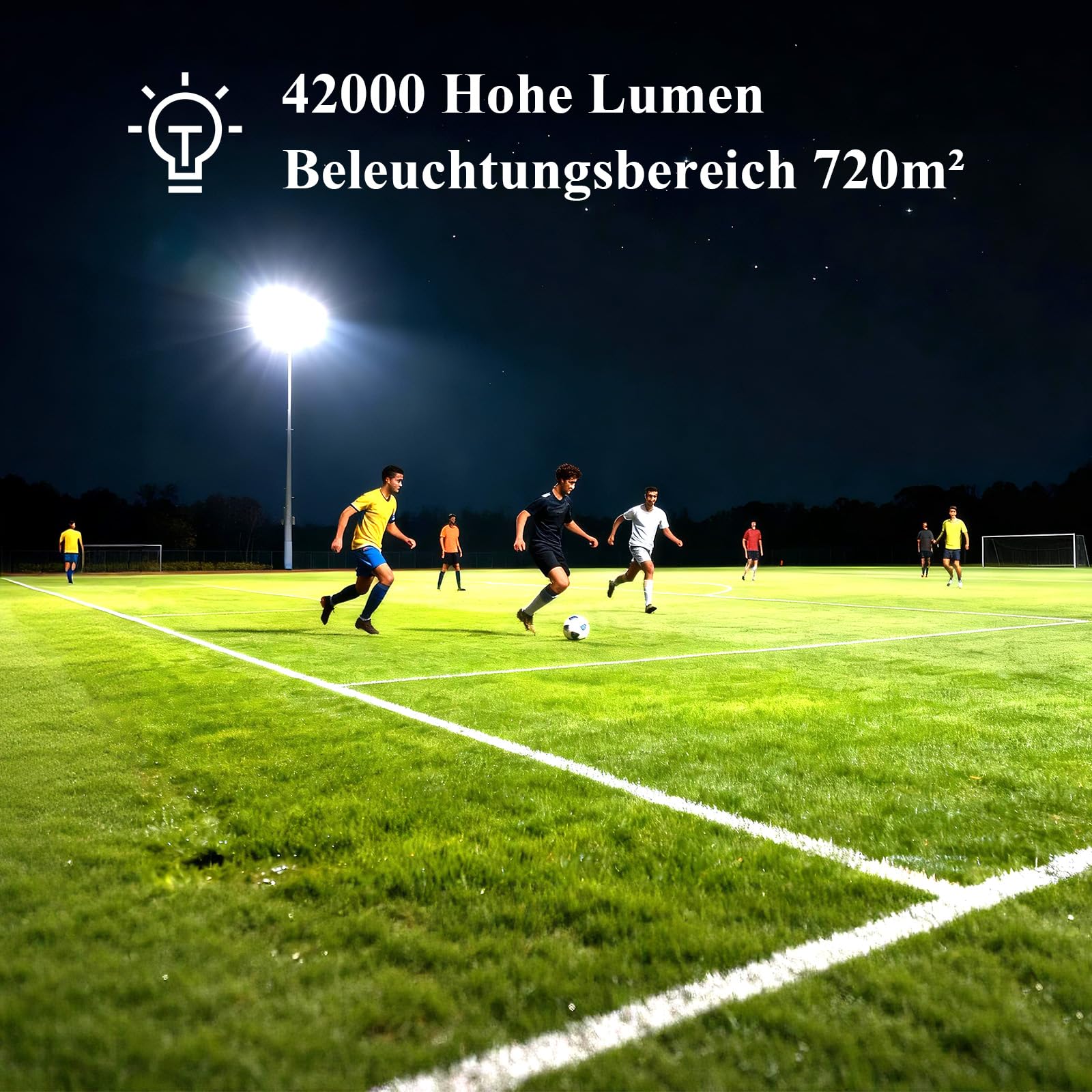 300W LED Flutlicht 42000LM, 3 Köpfe Straßenlampe 6500K | IP67 Wasserdicht & Robust, Flimmerfrei, 10KV Blitzschutz. Festverdrahtung. 180° verstellbarer. Für 45-65mm Mast, Garten