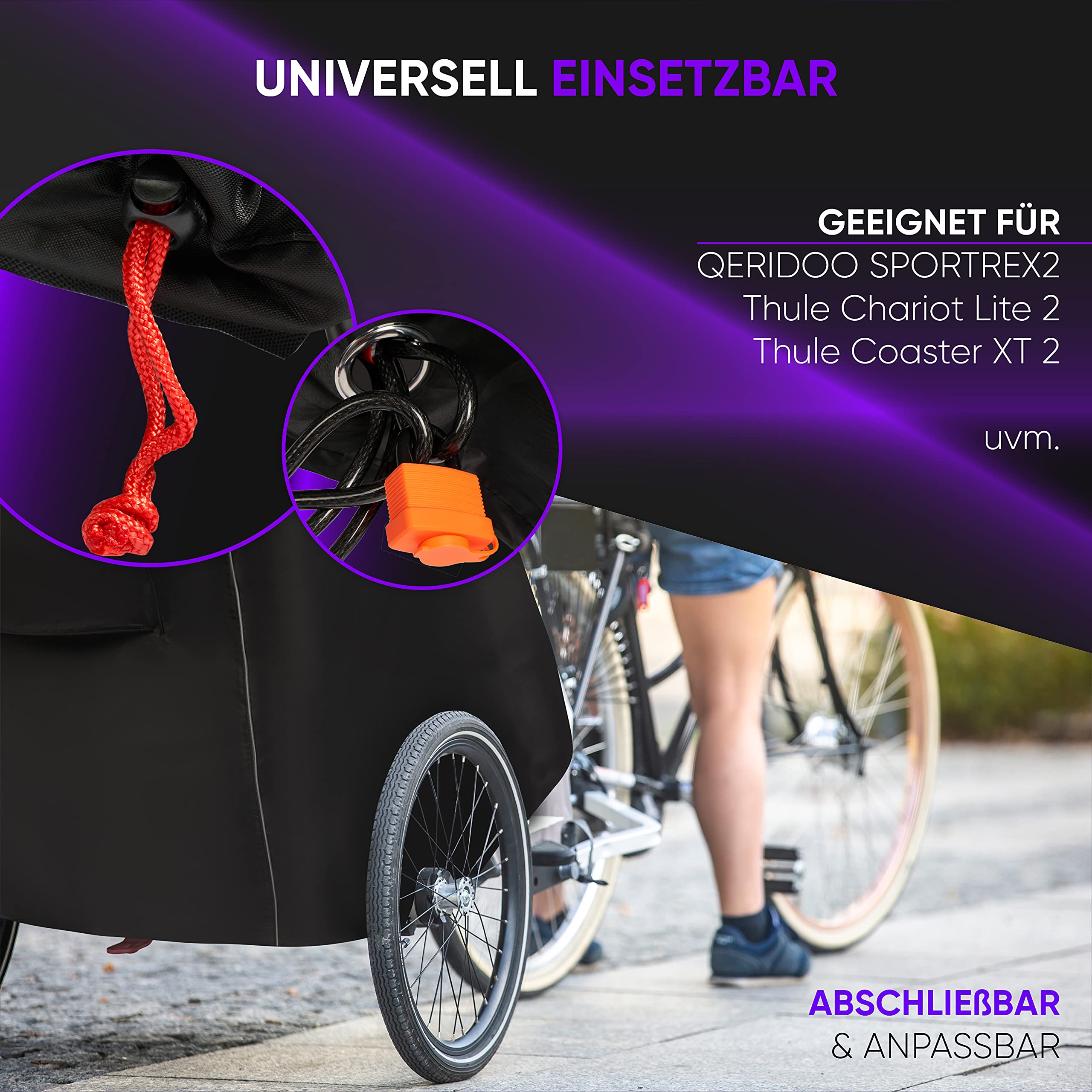 Abdeckung für Fahrradanhänger - Abschließbar - Universell - Reflektierend - 2 Sitzer - fahrradanhänger abdeckung zubehör