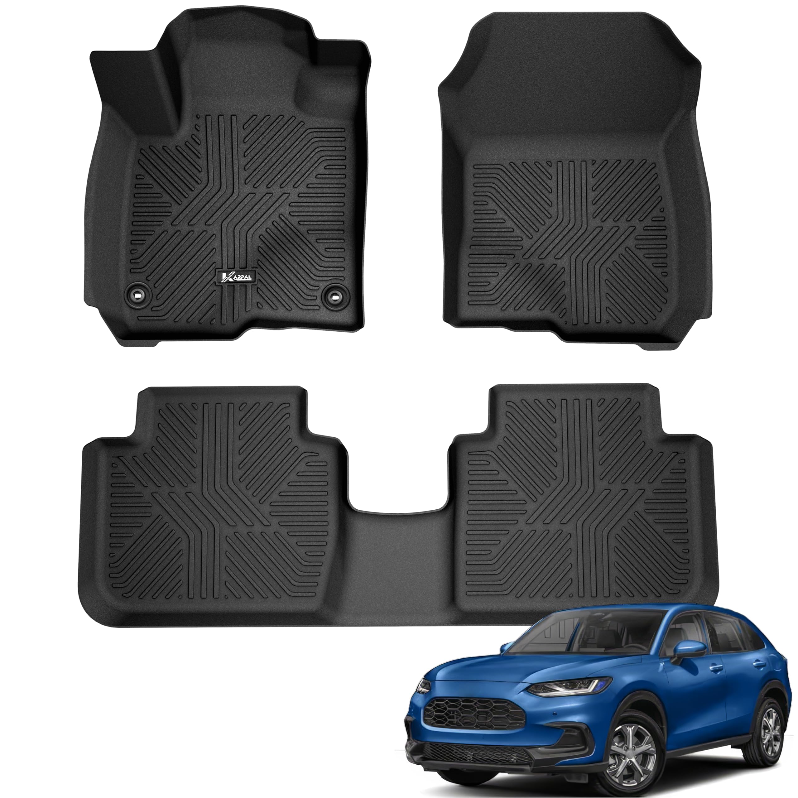 KARPAL Floor Mats for Honda HR-V 2023 2024 2025 2026 (Include Hybrid), All Weather Protection TPE Floor Liners Accessories Car Mats, Front & 2nd Row