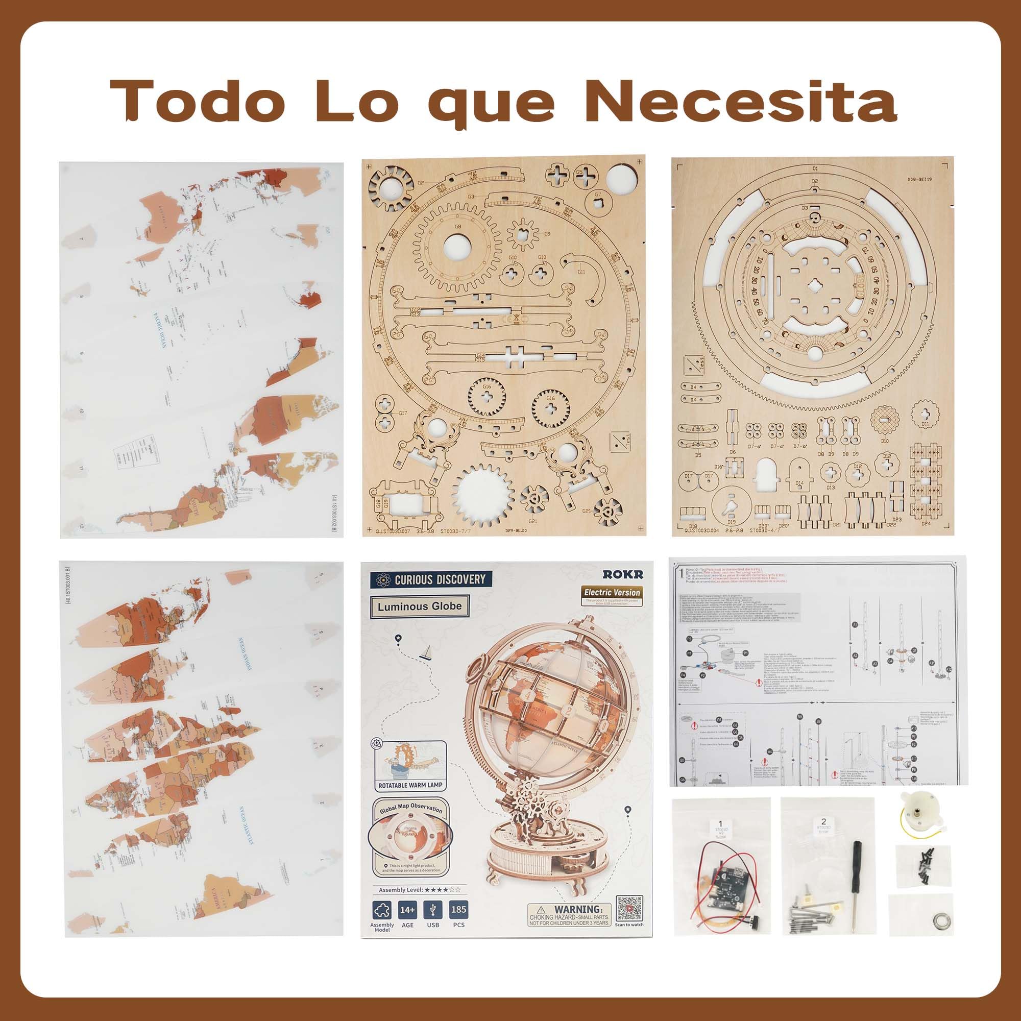 ROKR Puzzle 3D Madera Novedad Eléctrica Luminous Globe Maquetas de Madera para Construir,Regalo de Cumpleaños para Adultos y Adolescentes