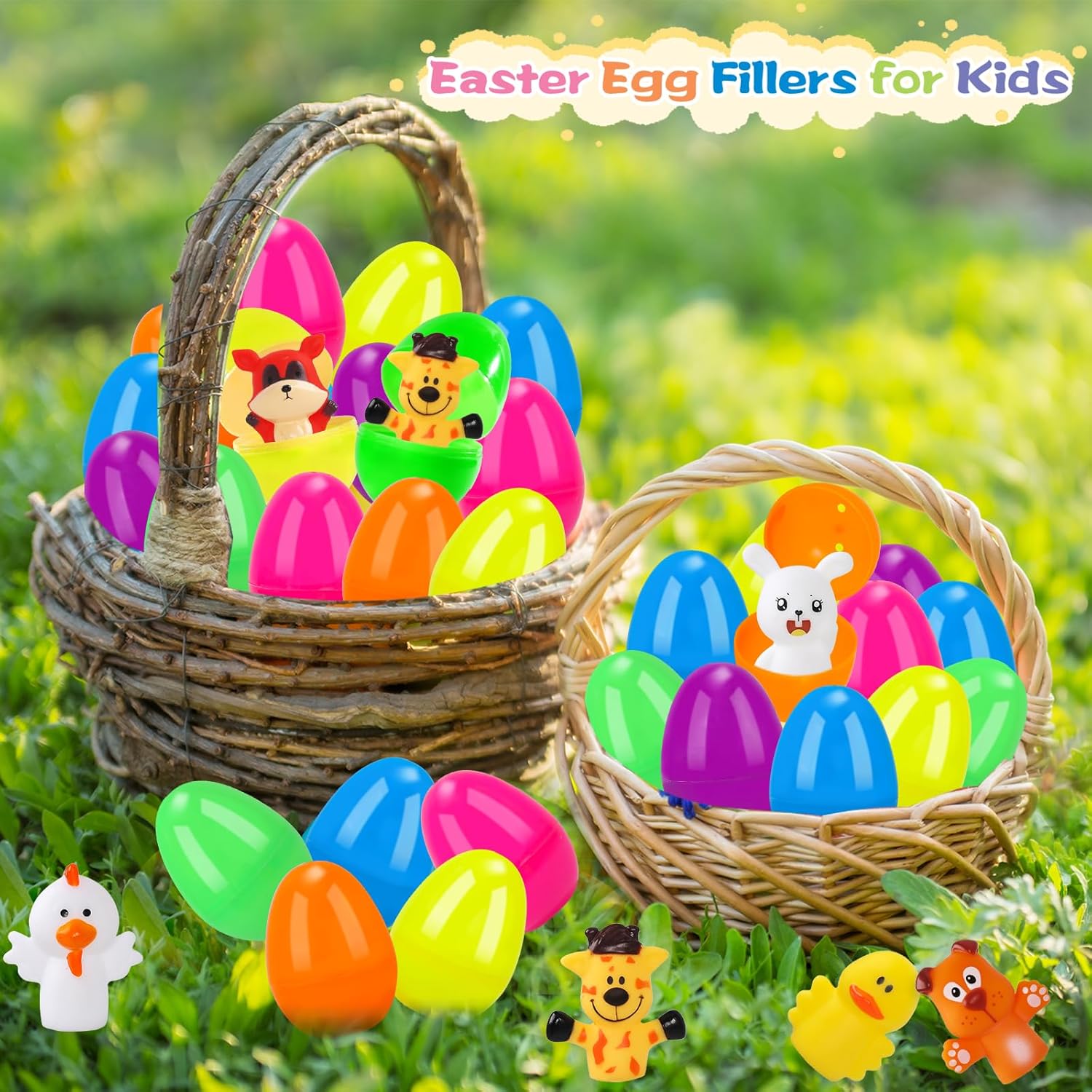 Prefilled Easter Eggs with Animal & Farm Finger Puppets, Easter Basket Stuffers for Kids Hunting Games, Easter Eggs with Toys Inside for Basket Fillers, Easter Party Favor, 18 Pack