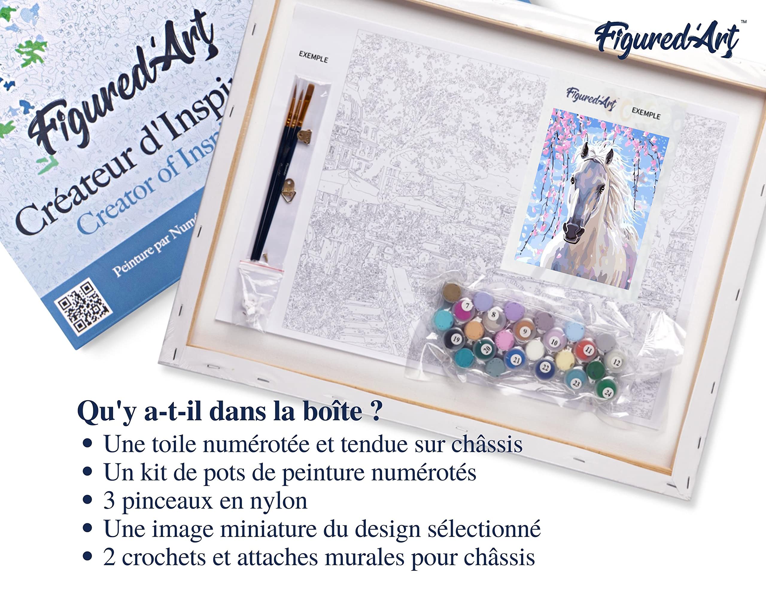 Figured'Art Dipingere con i Numeri con Telaio - Paint by Numbers Cavallo Bianco E Fiori, Passatempo per Adulti, Kit Completo, Hobby Creativi - Quadri fai da te 40x50cm Tela Già Incorniciata