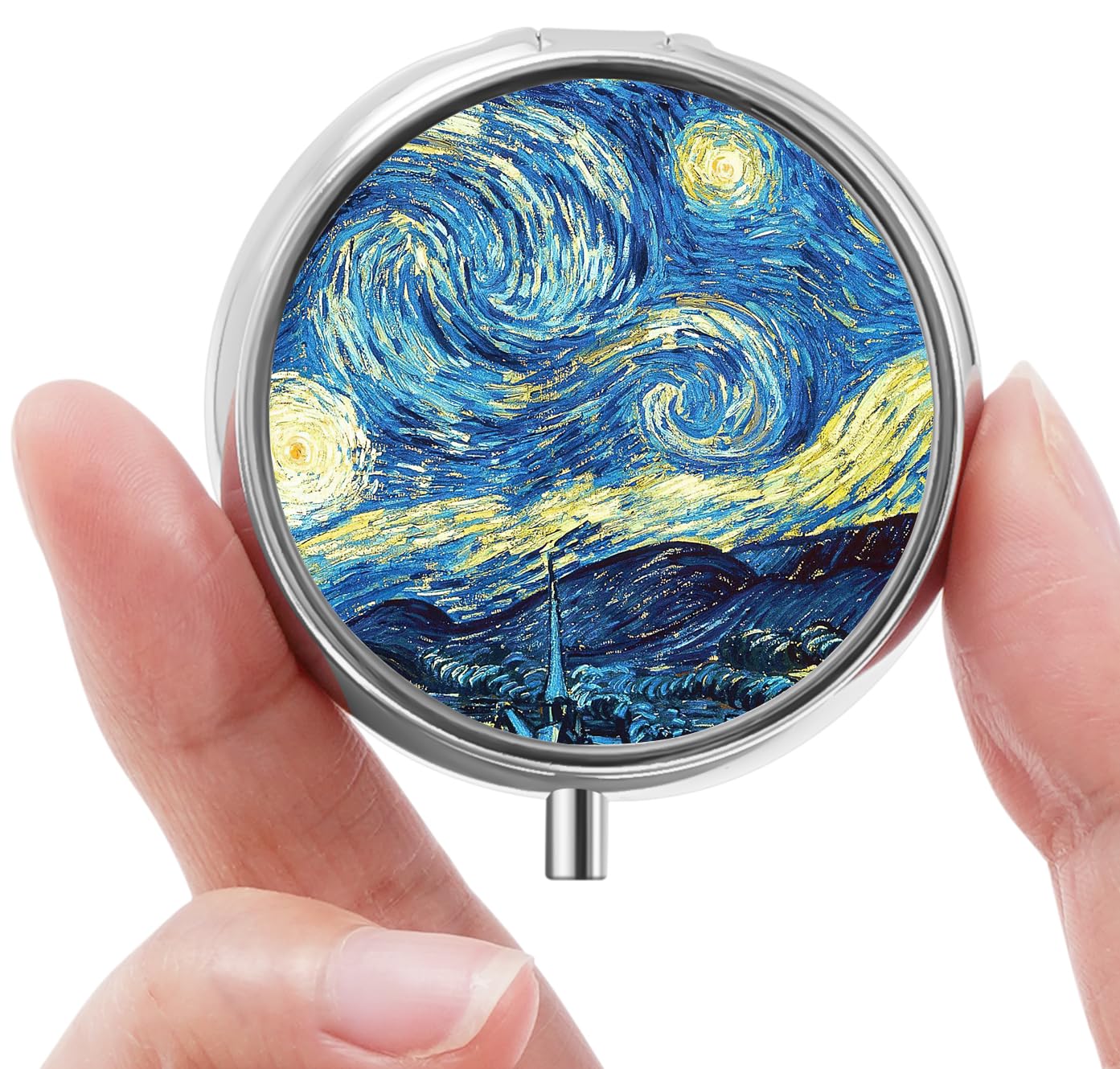 Mini Pill Box, Small Pill Box, Portable Pill Box, Cute Pill Organizer for Vitamins, Medications, Fish Oil and Supplements (Blue Moon)