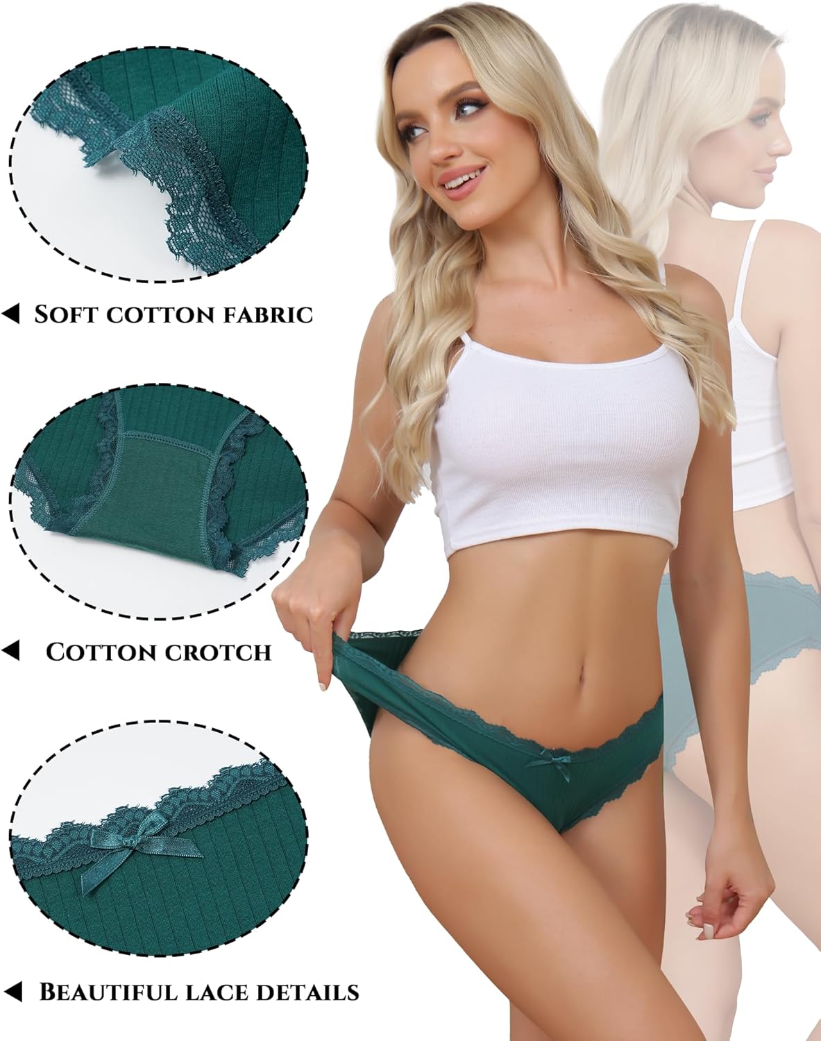 Aijolen Women's Cotton Bikini Underwear Soft Low Waist Panties Cheeky Lace Underpants S-XXL - Image 3