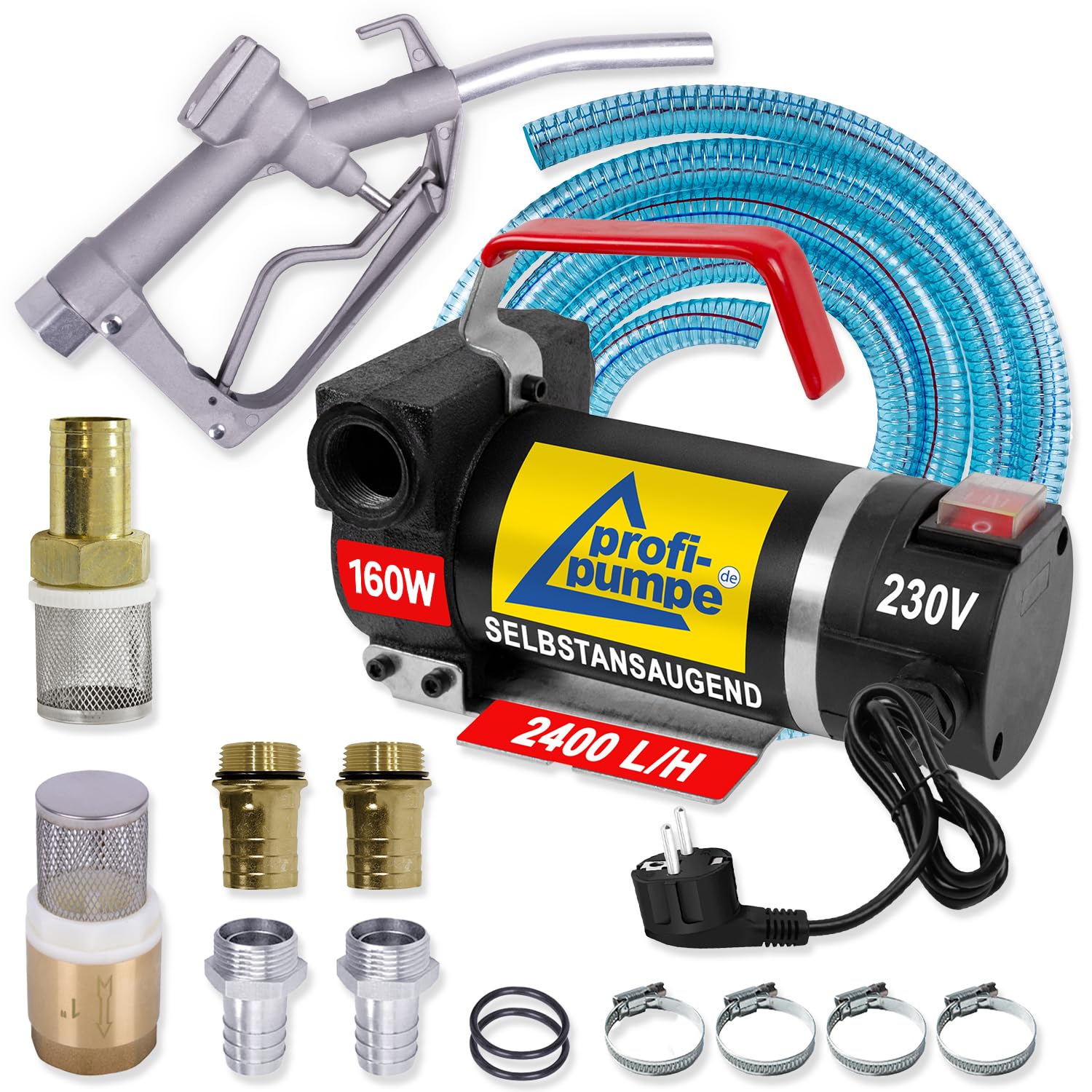 BOMBA DIESEL - BOMBA DE TRANSFERENCIA - BOMBA COMBUSTIBLE - BOMBA SUCCIÓN DIESEL "STAR 160-4" kit completo con manguera de 6m, pistola de aluminio y accesorios de calidad - BOMBA TRASVASE GASOIL 230V